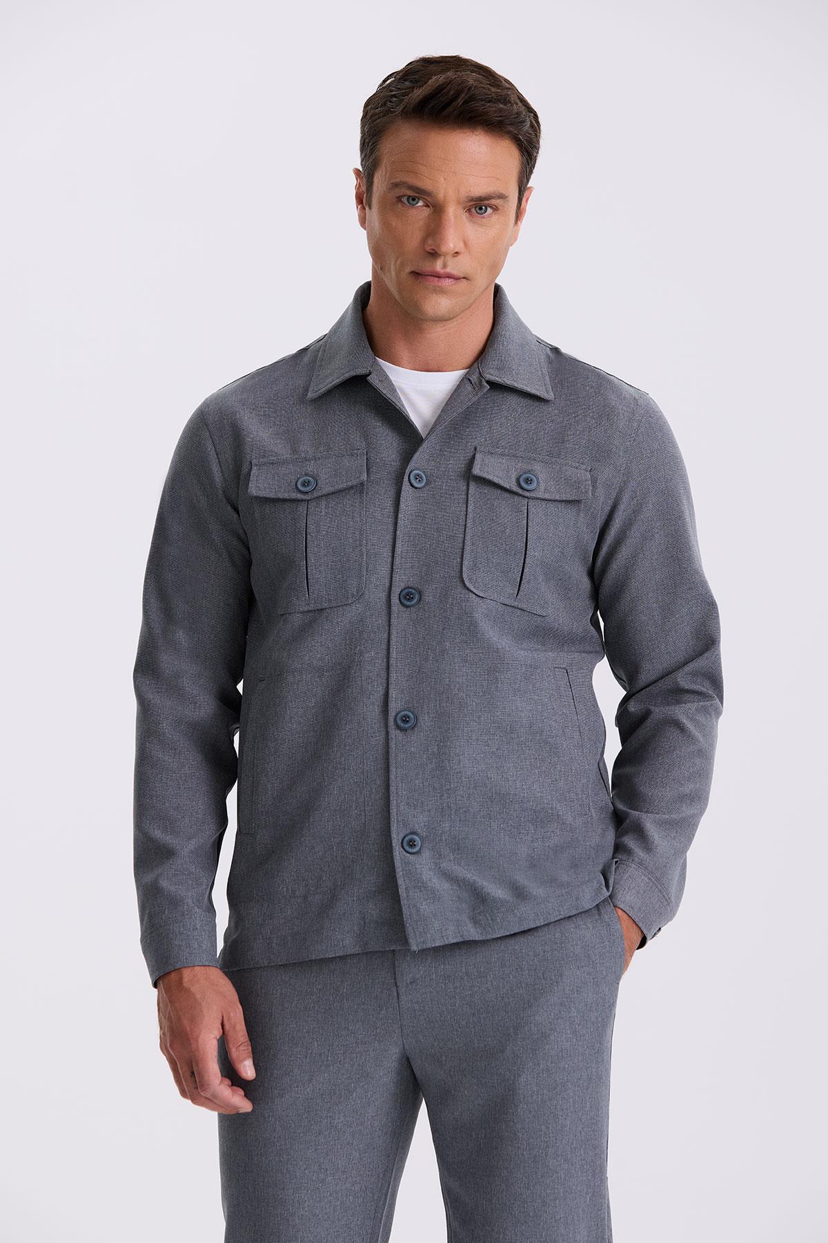 JAKAMEN Antrasit Slim Fit Bebe Yaka Cepli Spor Takım Elbise
