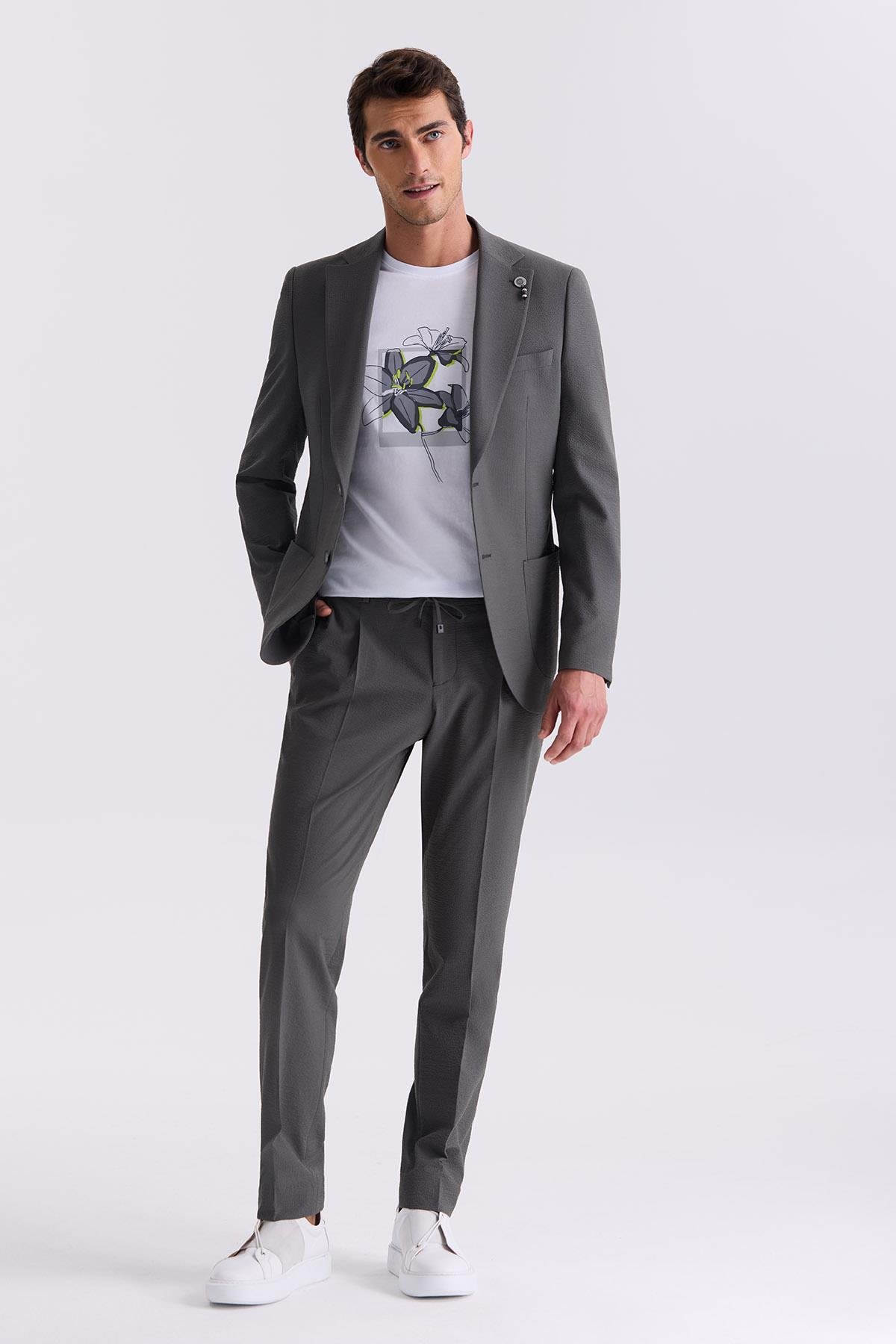 JAKAMEN Haki Slim Fit Mono Yaka Spor Takım Elbise