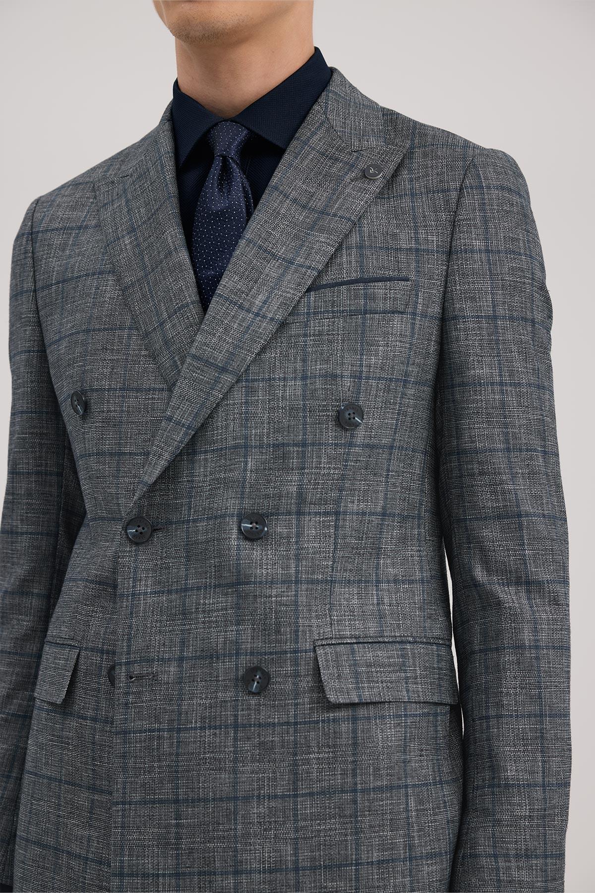 JAKAMEN Lacivert Slim Fit Kruvaze Takım Elbise görsel 3