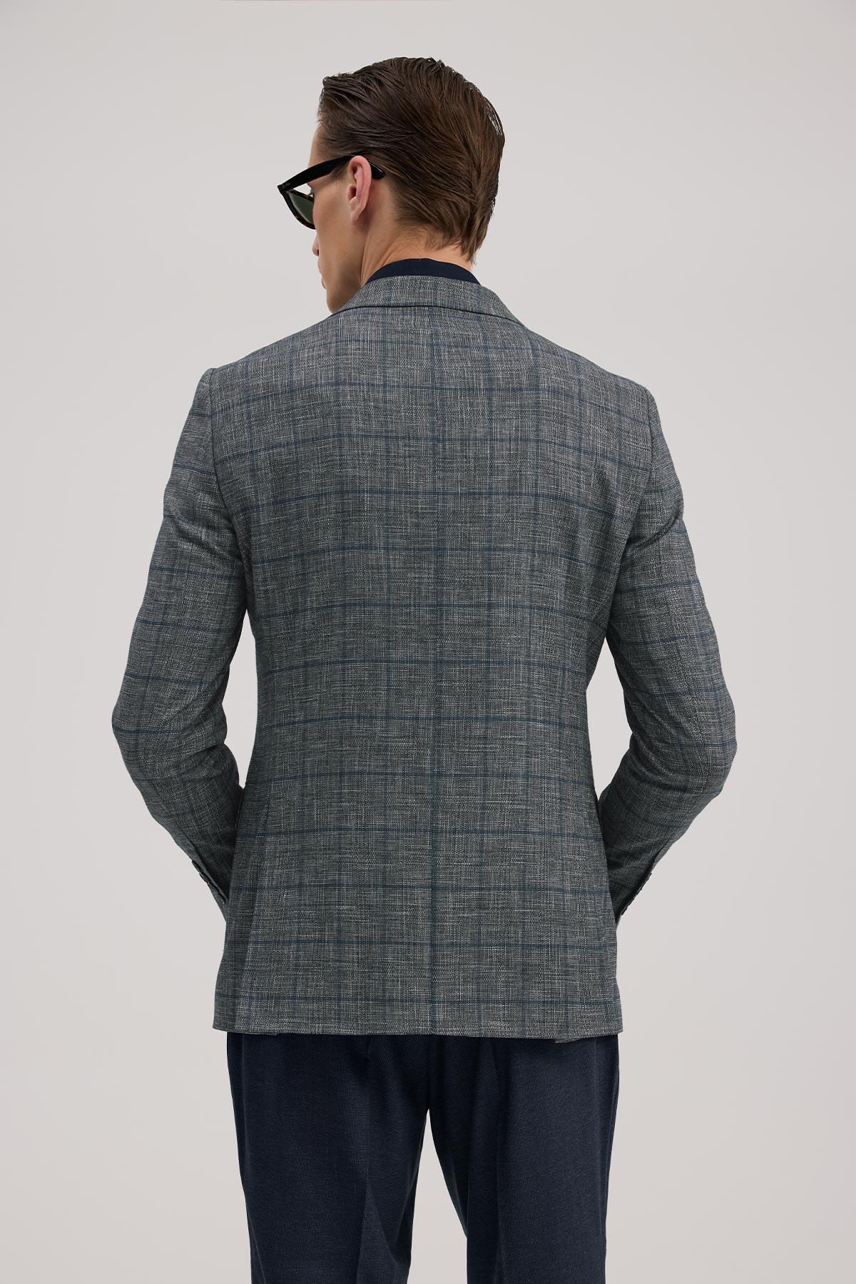 JAKAMEN Lacivert Slim Fit Kruvaze Takım Elbise görsel 4