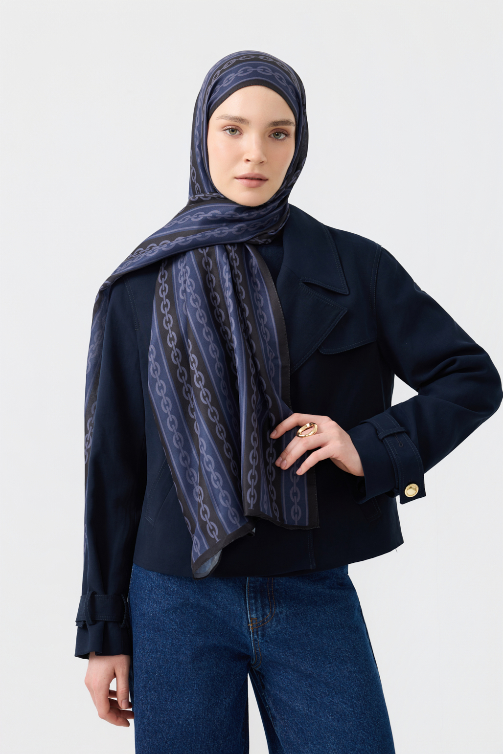 QEF Pamuk Twill Şal Chain Lacivert