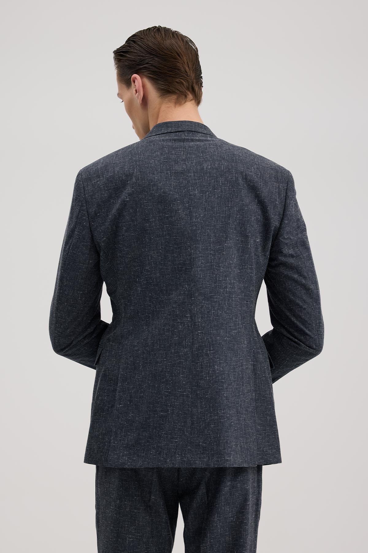 JAKAMEN Koyu Lacivert Slim Fit Sivri Yaka Yelekli Takım Elbise görsel 4