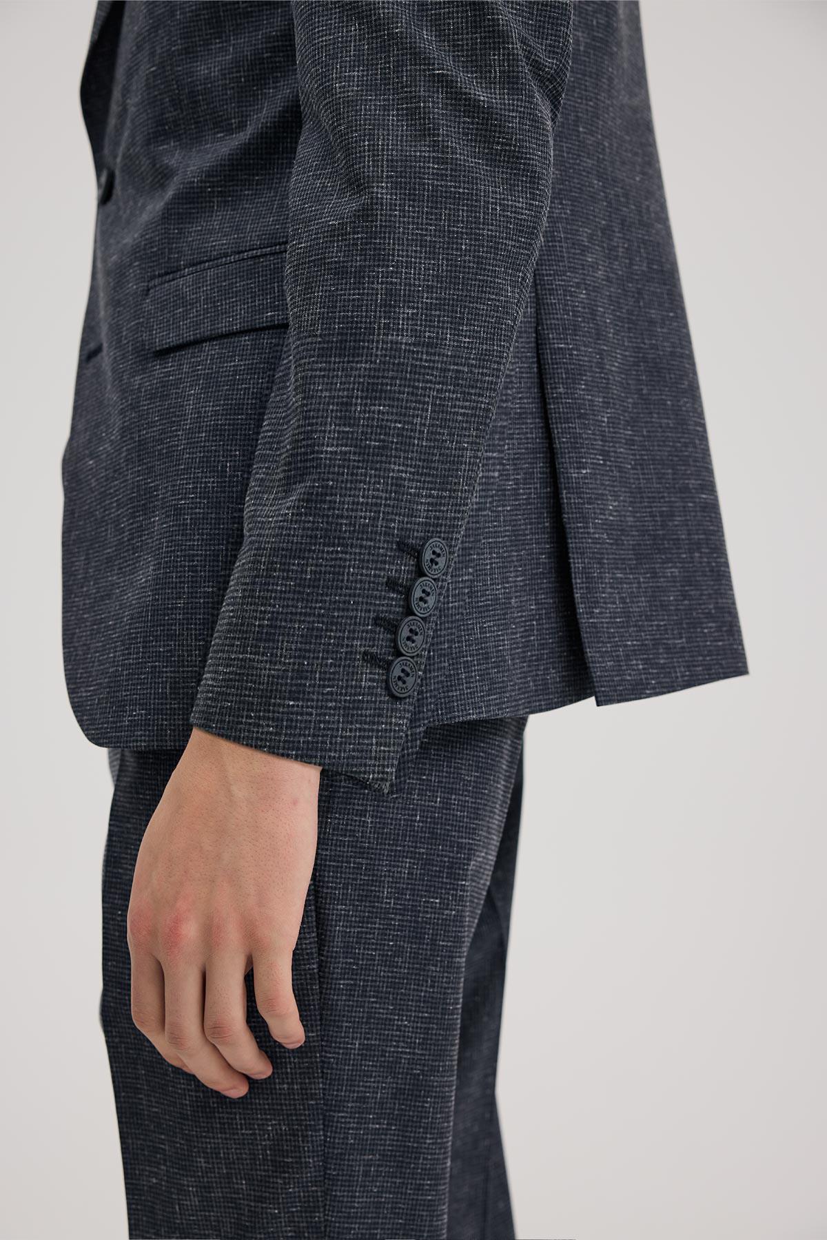 JAKAMEN Koyu Lacivert Slim Fit Sivri Yaka Yelekli Takım Elbise görsel 5
