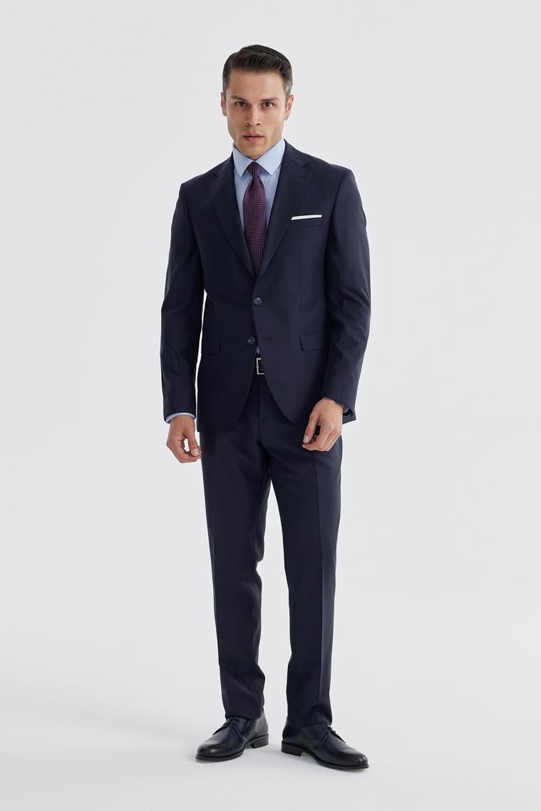 JAKAMEN Lacivert Slim Fit Mono Yaka Çift Yırtmaç Düz Takım Elbise