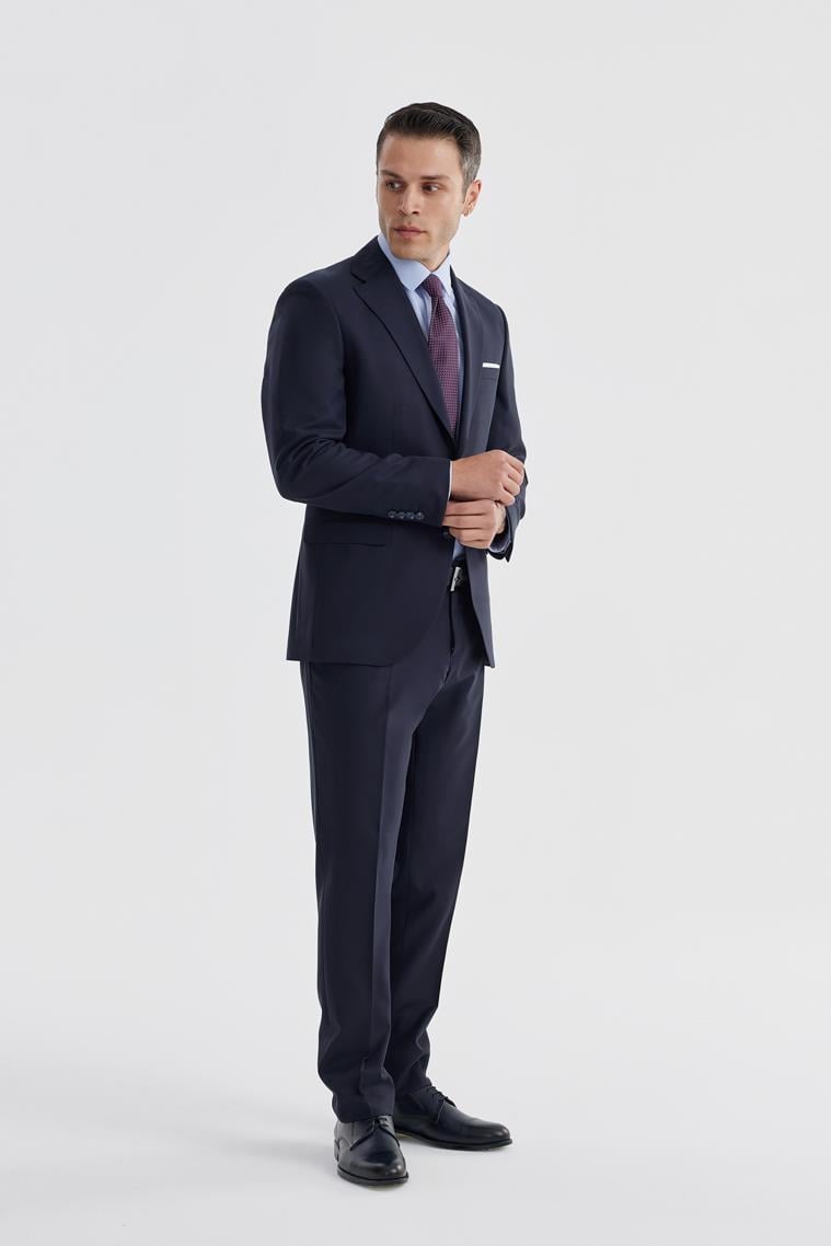JAKAMEN Lacivert Slim Fit Mono Yaka Çift Yırtmaç Düz Takım Elbise görsel 2