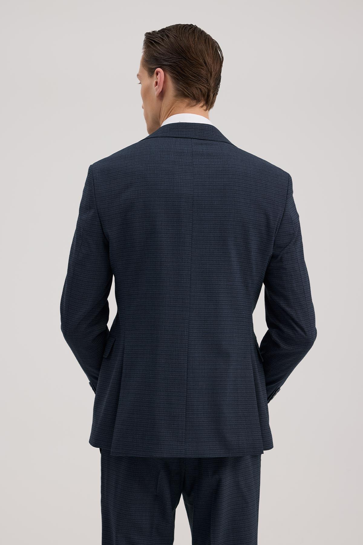 JAKAMEN Lacivert Slim Fit Kırlangıç Yaka Yelekli Kombinli Takım Elbise görsel 4