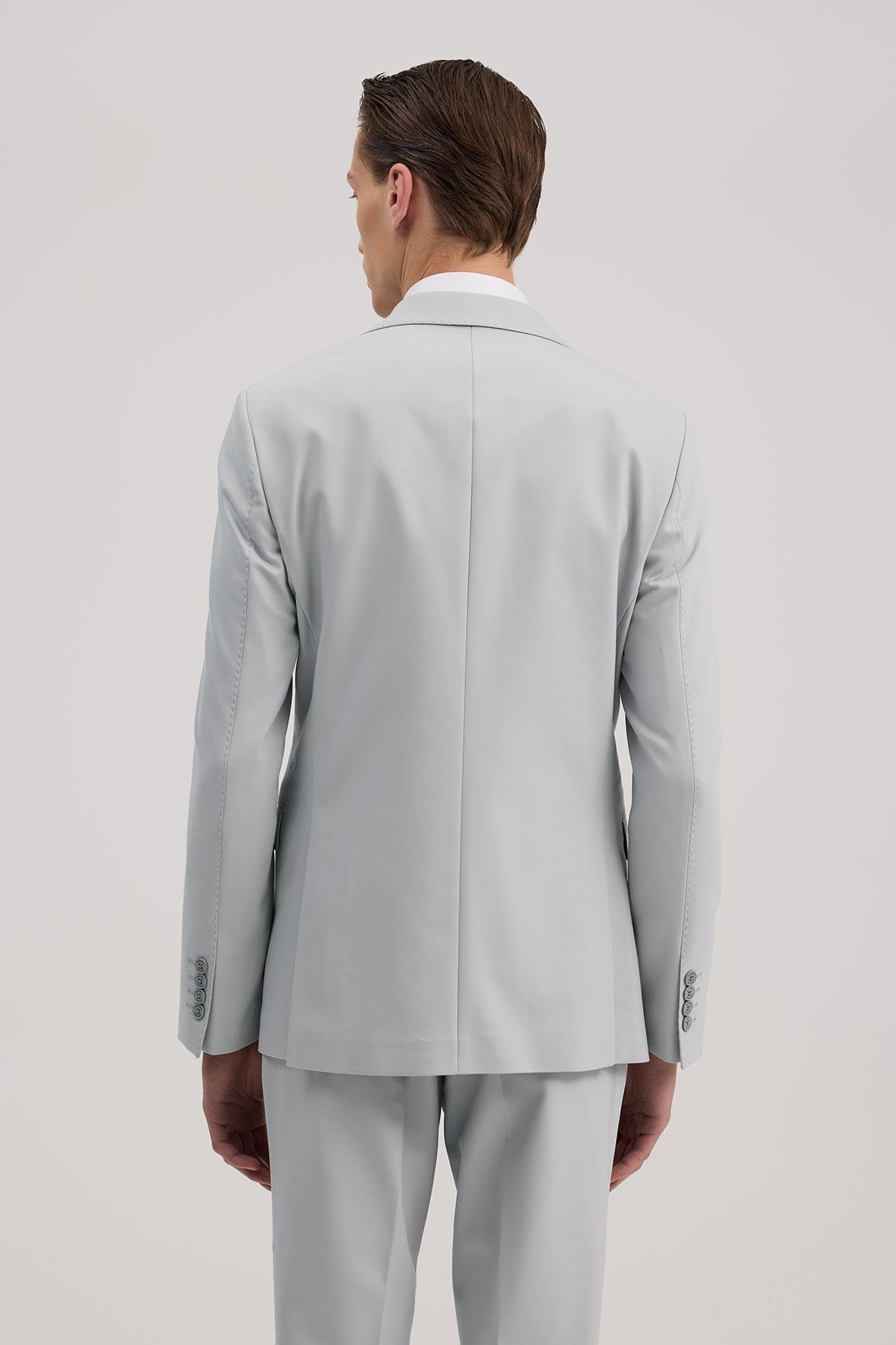 JAKAMEN Gri Slim Fit Mono Yaka Çift Yırtmaçlı Yelekli Takım Elbise görsel 4