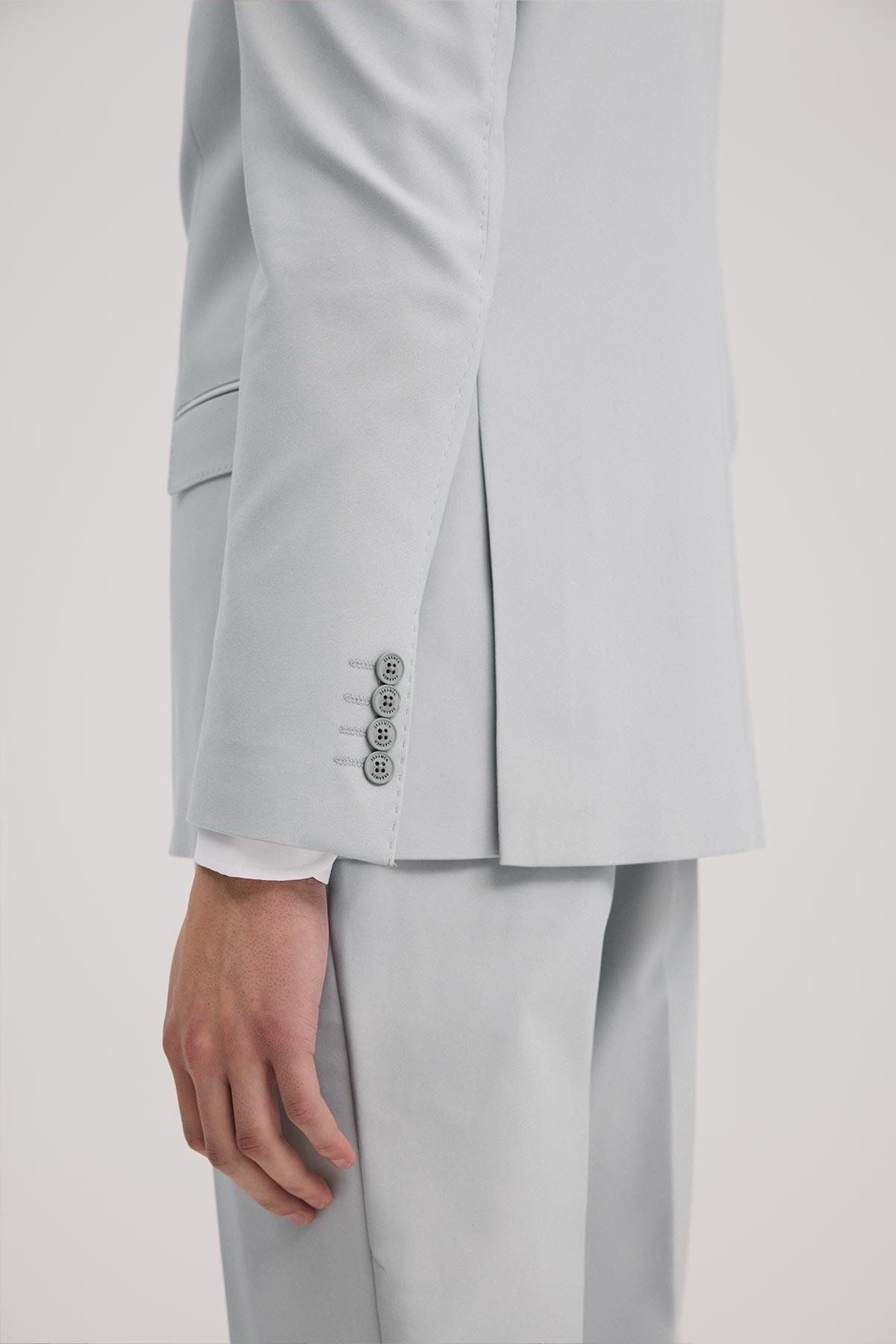 JAKAMEN Gri Slim Fit Mono Yaka Çift Yırtmaçlı Yelekli Takım Elbise görsel 5
