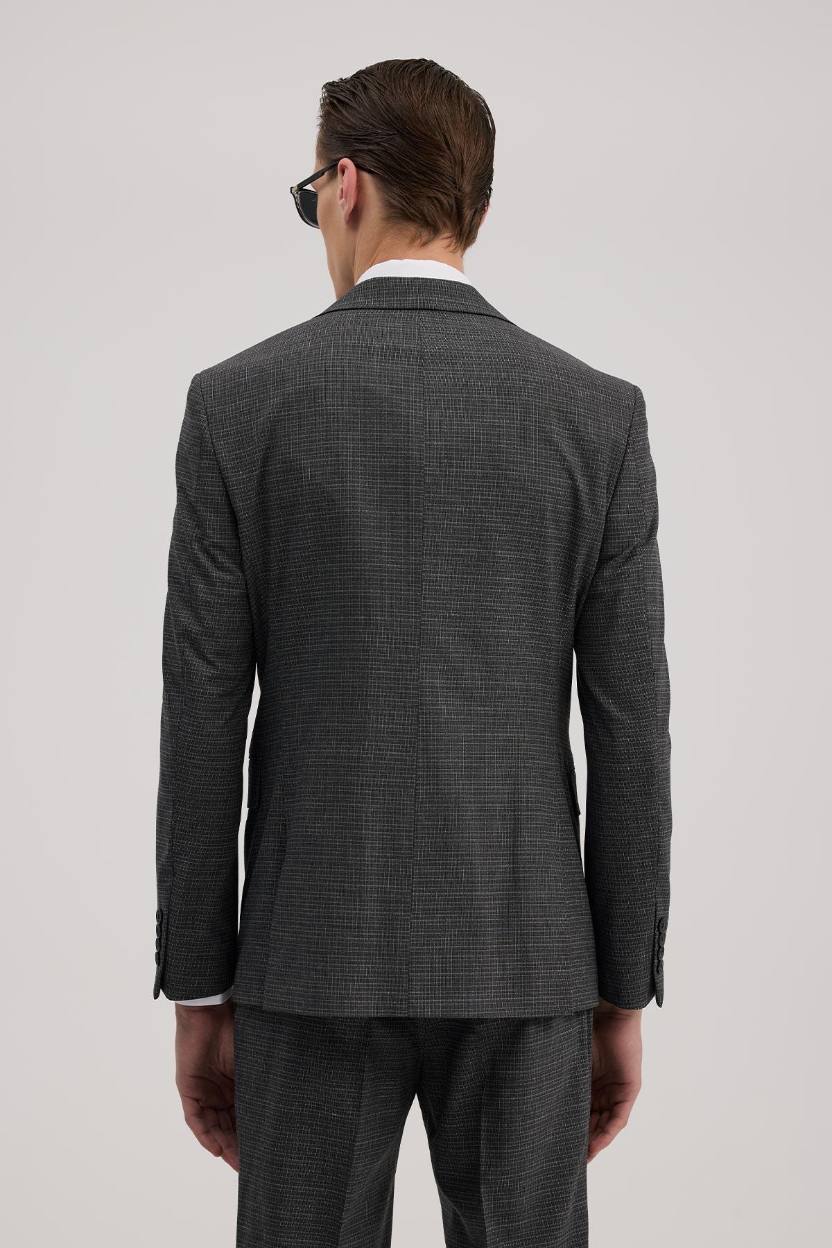 JAKAMEN Antrasit Slim Fit Kırlangıç Yaka Yelekli Kombinli Takım Elbise görsel 4