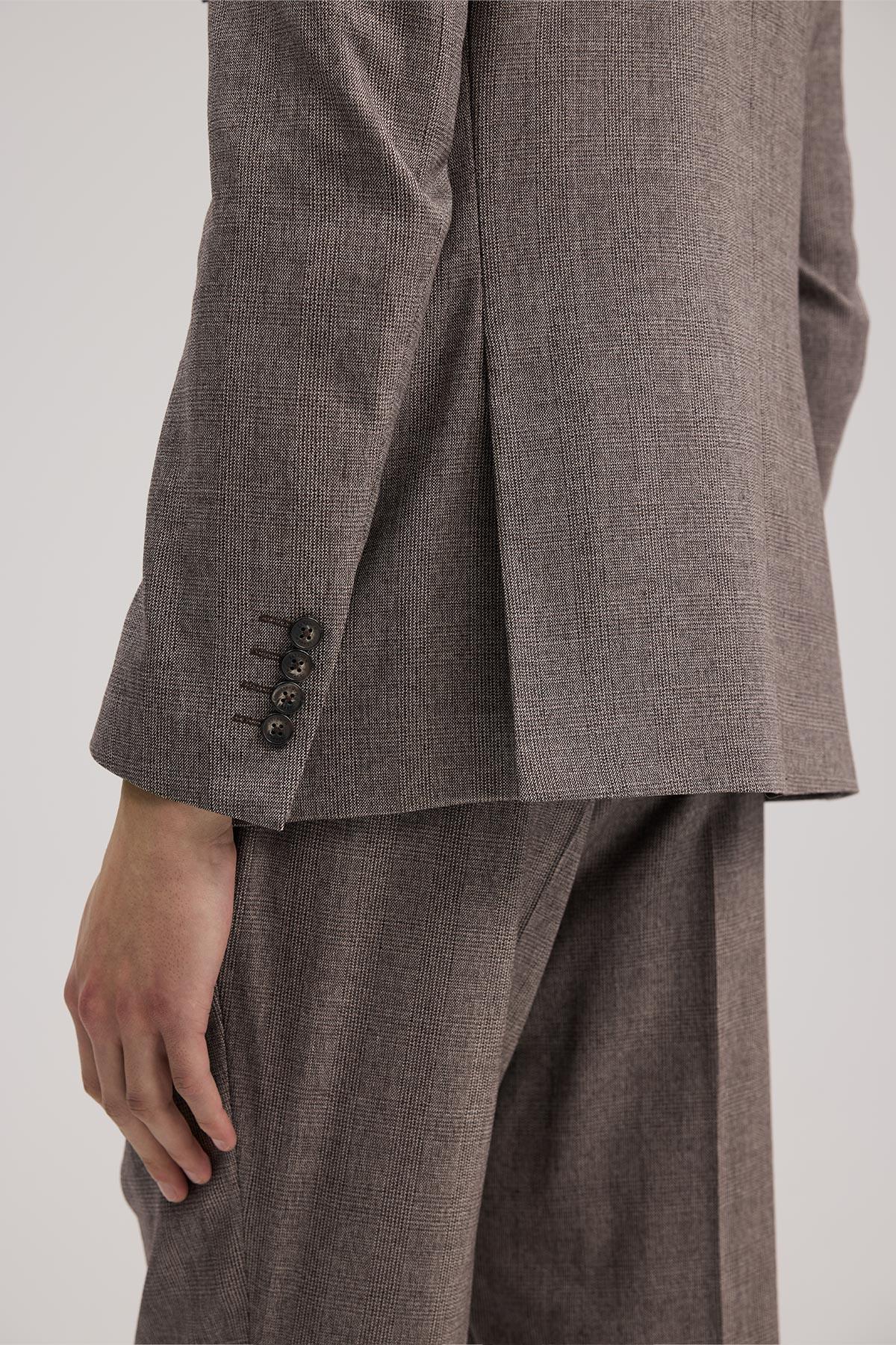 JAKAMEN Bordo Slim Fit Ekoseli Kruvaze Takım Elbise görsel 5