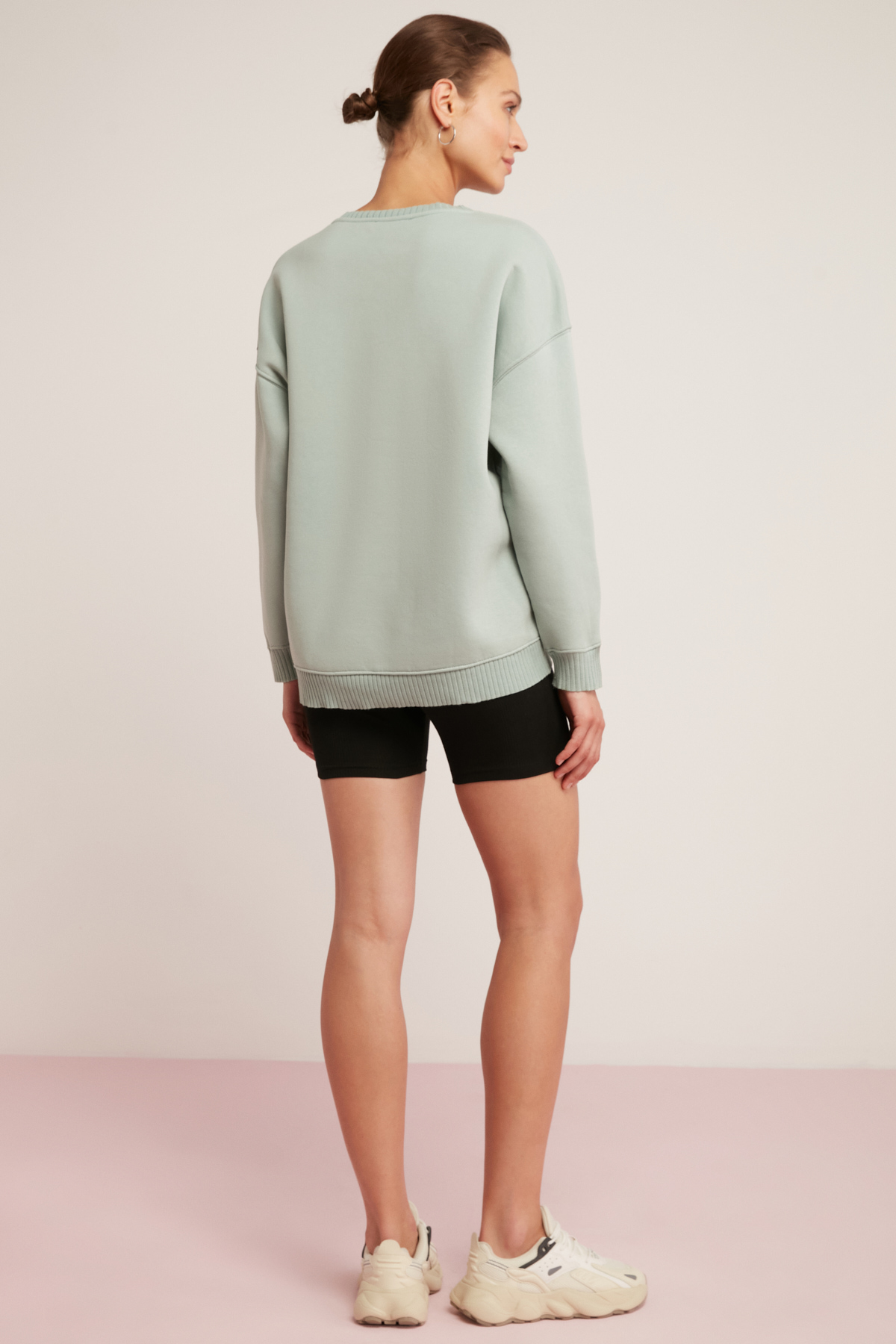ETHIQUET BRENDA Kadın İçi Polarlı Yumuşacık Yuvarlak Yaka Kaşkorse Detaylı Oversize Fit MİNT YEŞİL Sweatshirt görsel 6