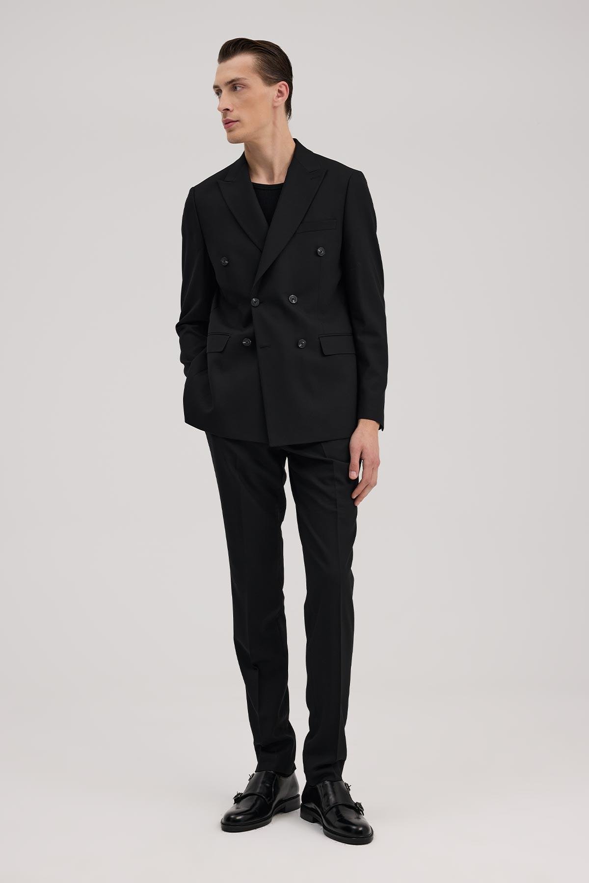 JAKAMEN Siyah Slim Fit Sivri Yaka Takım Elbise