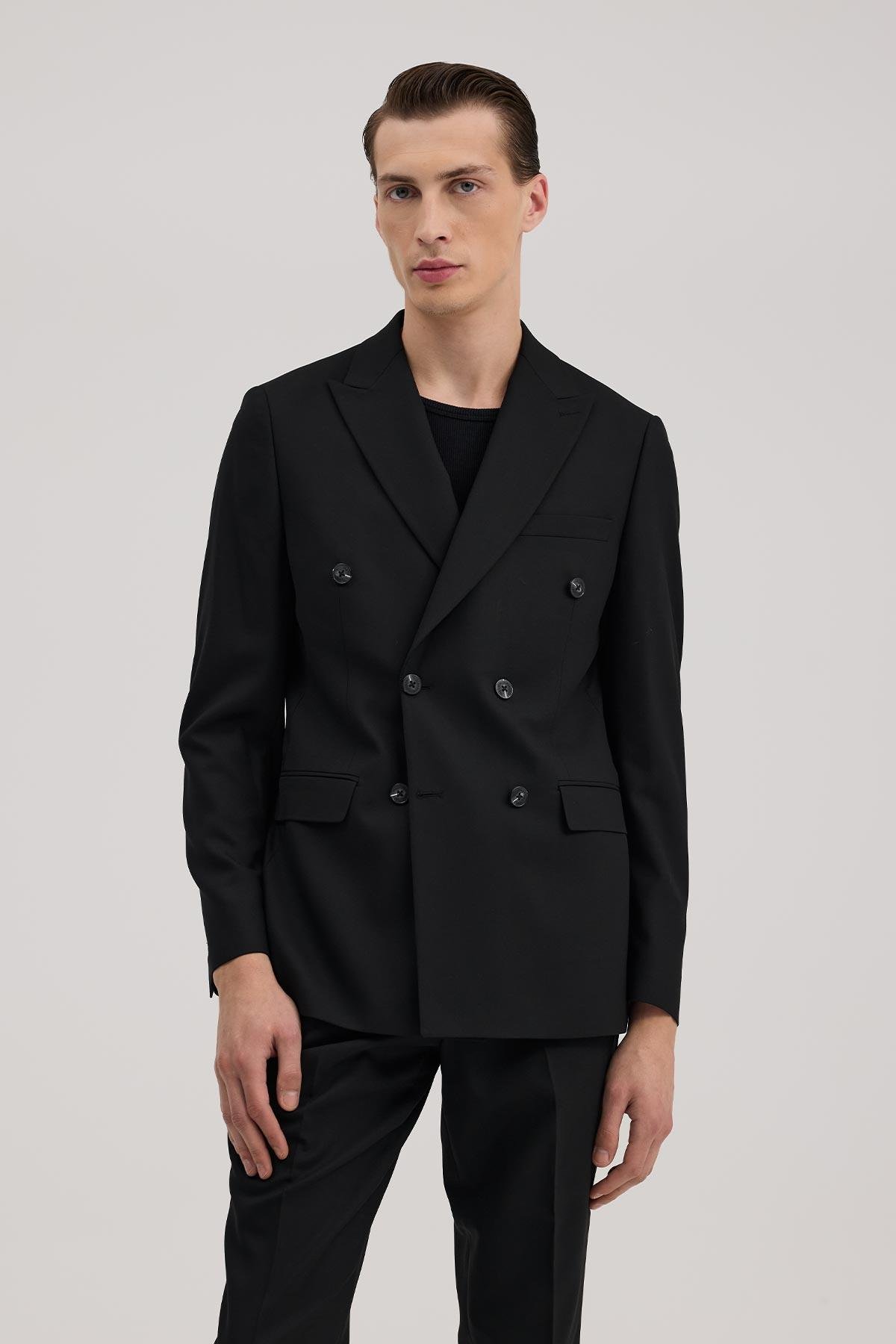 JAKAMEN Siyah Slim Fit Sivri Yaka Takım Elbise görsel 2
