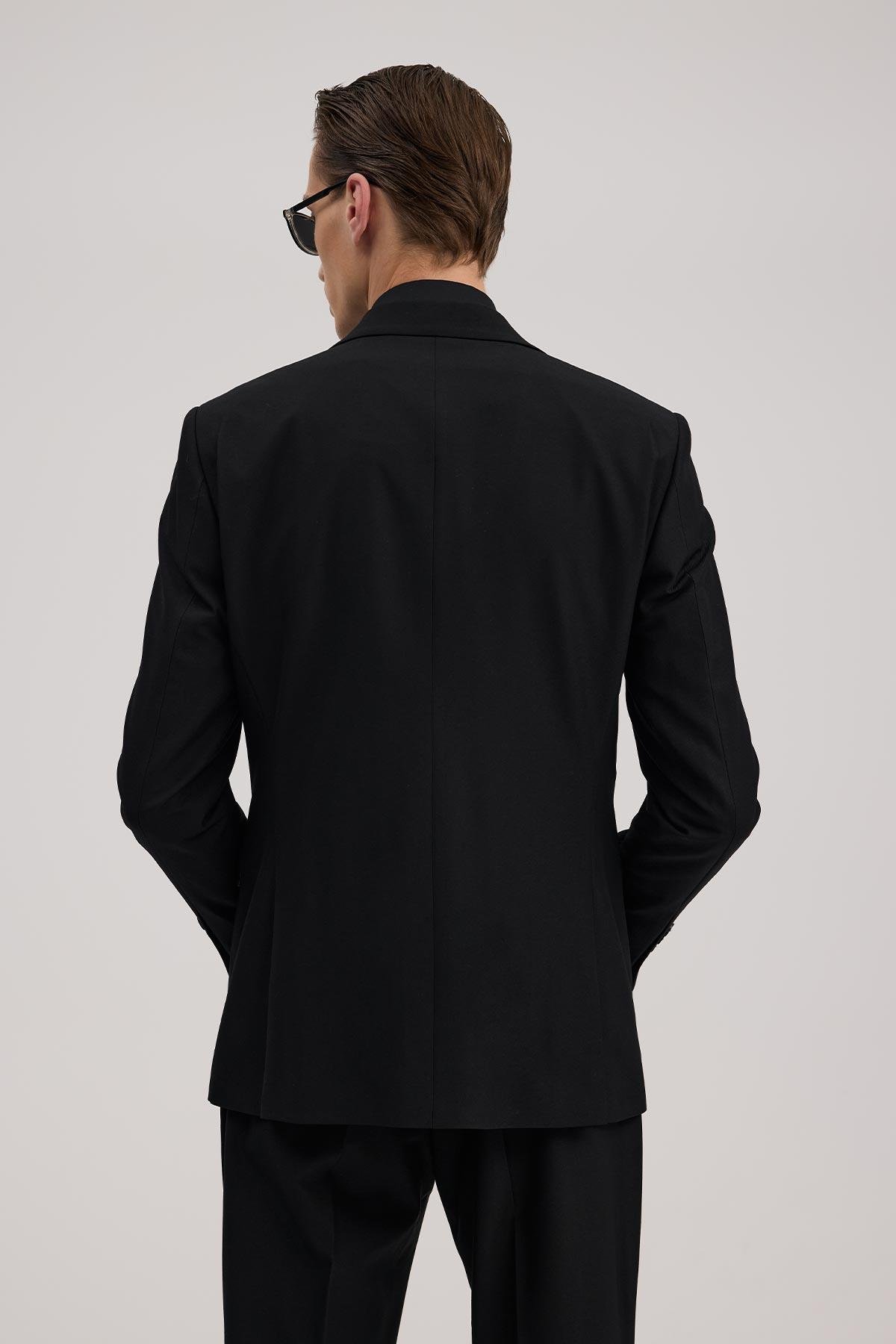 JAKAMEN Siyah Slim Fit Kırlangıç Yaka Yelekli Takım Elbise görsel 4