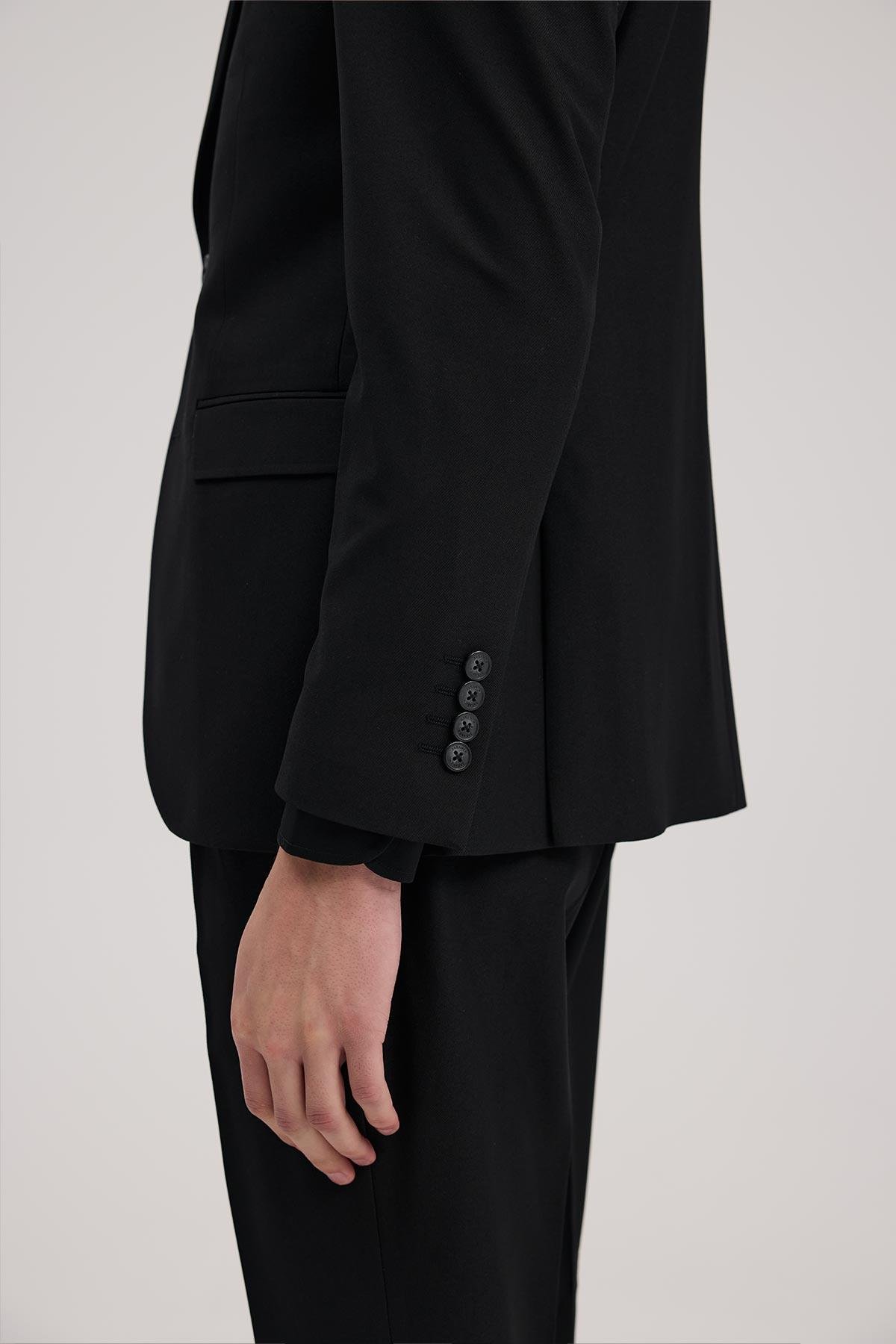 JAKAMEN Siyah Slim Fit Kırlangıç Yaka Yelekli Takım Elbise görsel 5