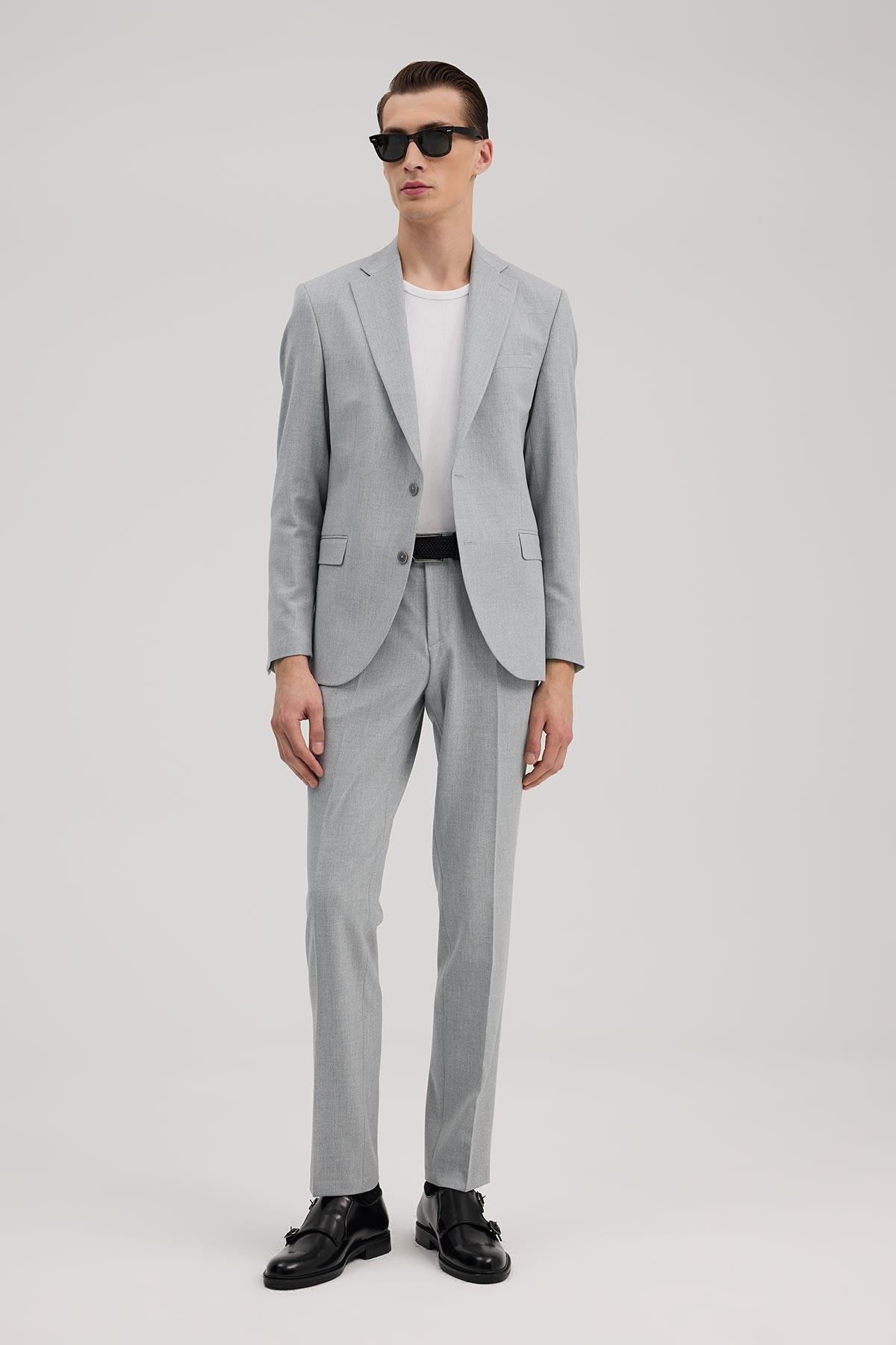 JAKAMEN Gri Slim Fit Mono Yaka Takım Elbise