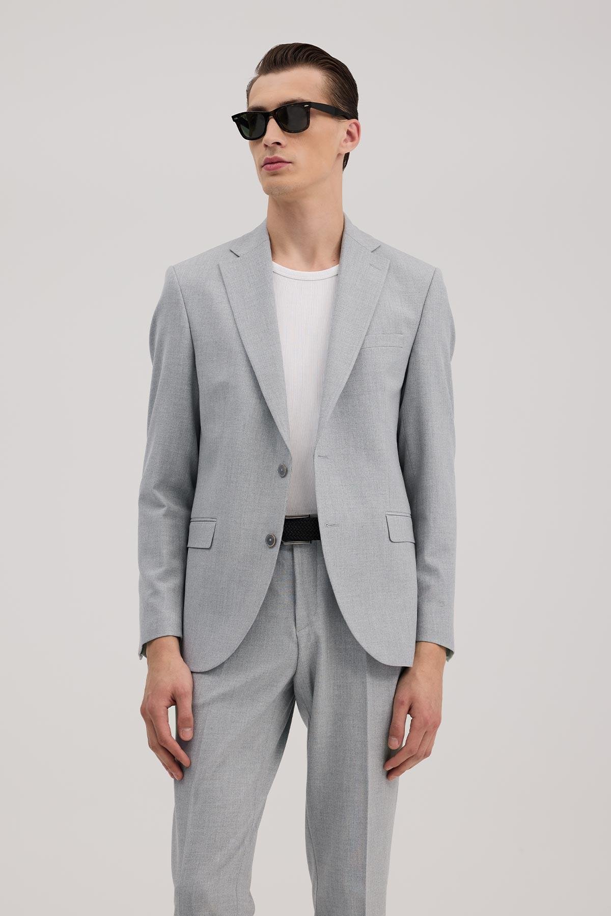 JAKAMEN Gri Slim Fit Mono Yaka Takım Elbise görsel 2