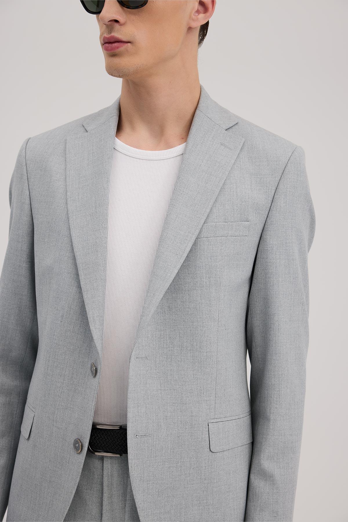 JAKAMEN Gri Slim Fit Mono Yaka Takım Elbise görsel 3