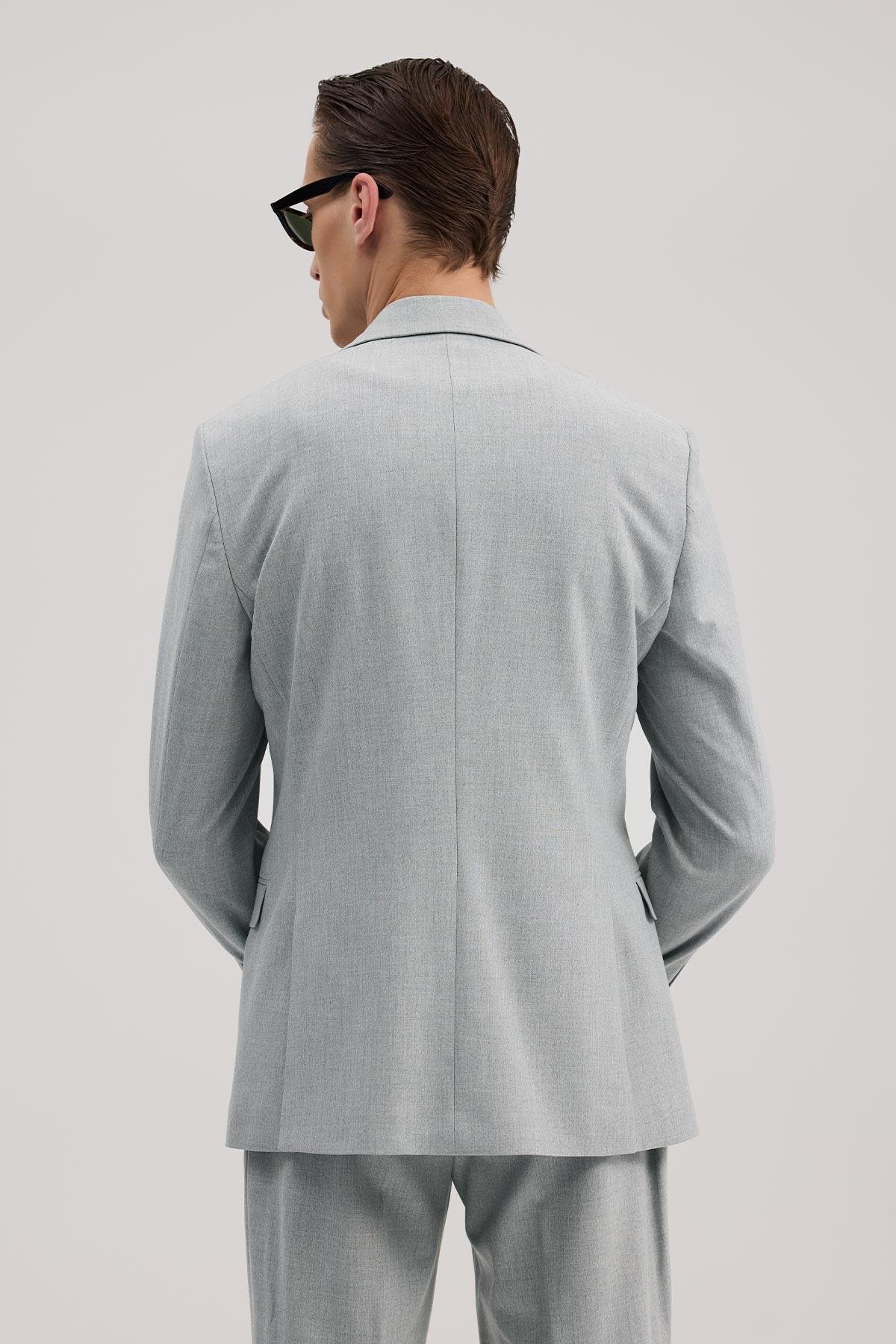 JAKAMEN Gri Slim Fit Mono Yaka Takım Elbise görsel 5