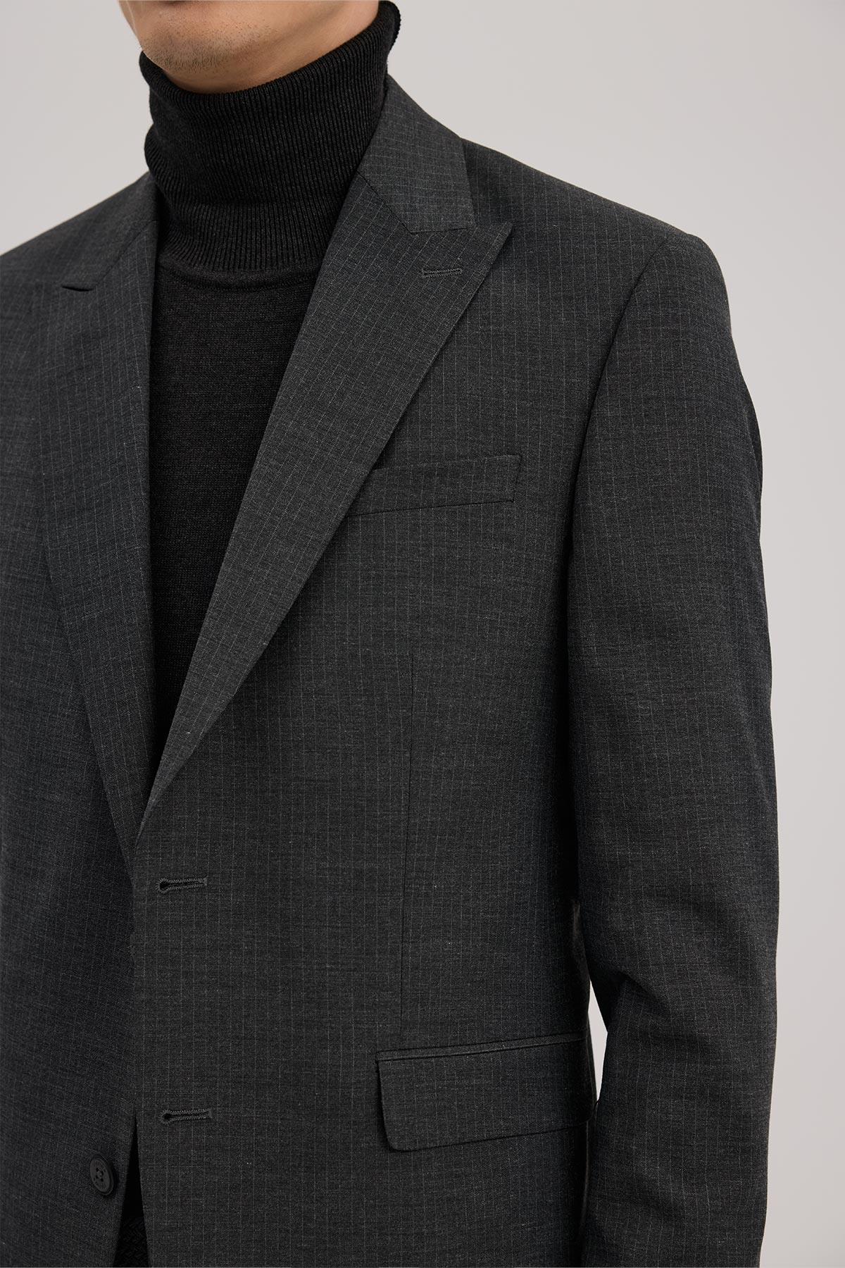 JAKAMEN Antrasit Slim Fit Kırlangıç Yaka Çizgili Takım Elbise görsel 3