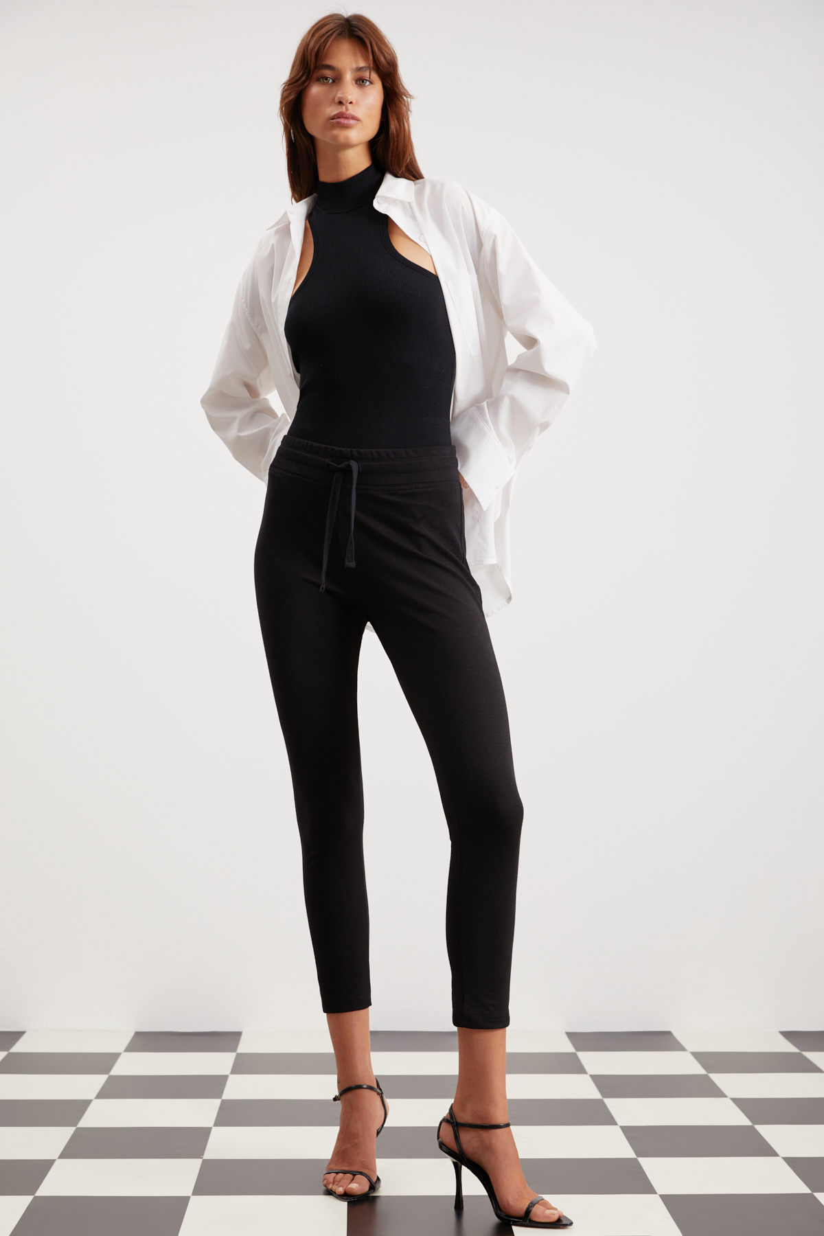 GRIMELANGE Judy Kadın Slim Fit Beli Lastikli Bağlamalı Basic SİYAH Tayt