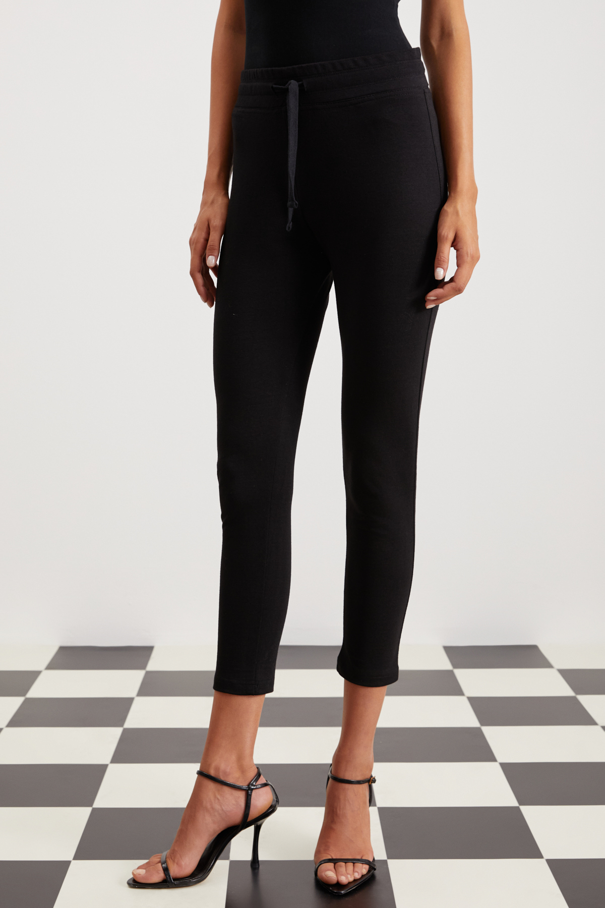 GRIMELANGE Judy Kadın Slim Fit Beli Lastikli Bağlamalı Basic SİYAH Tayt görsel 2