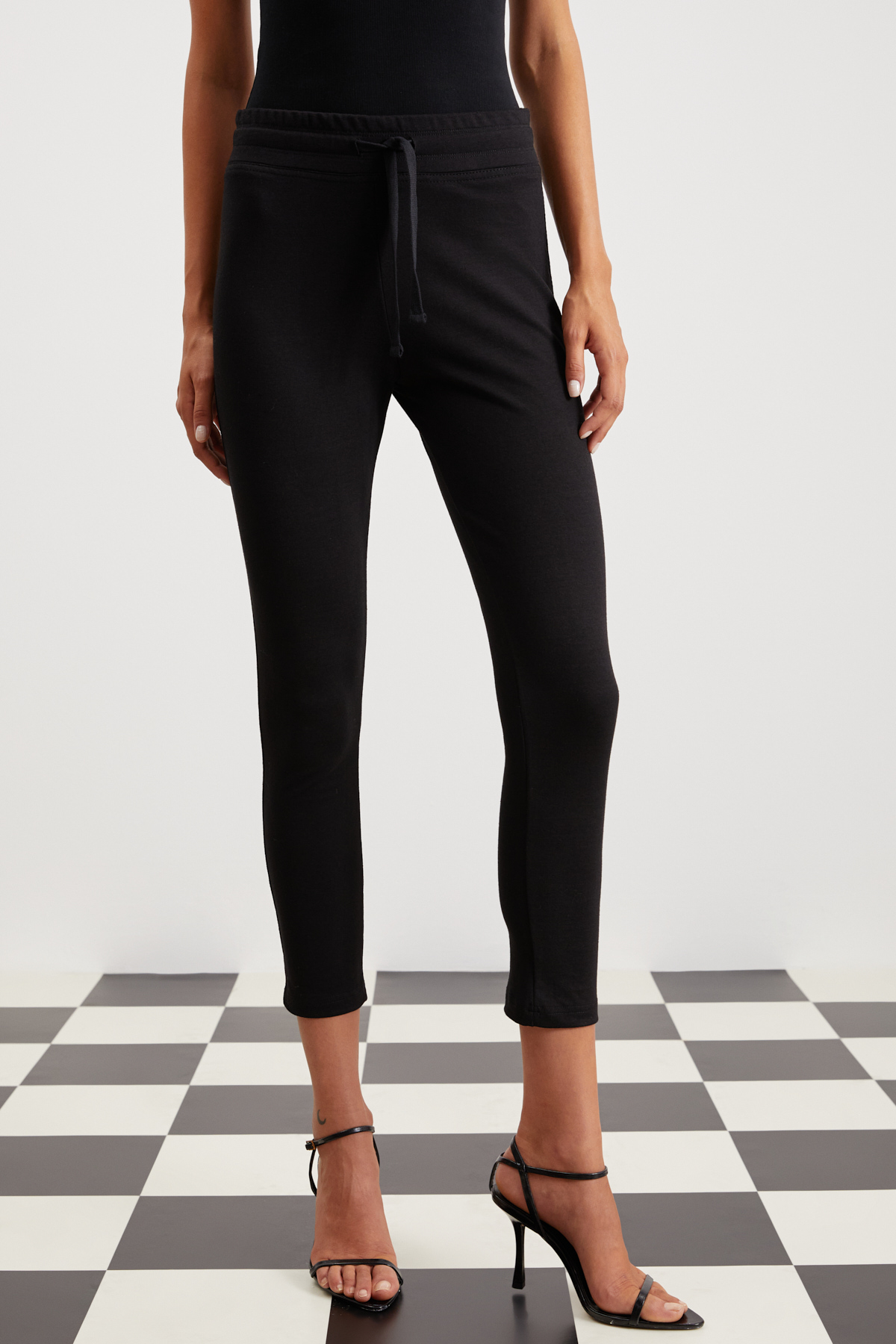 GRIMELANGE Judy Kadın Slim Fit Beli Lastikli Bağlamalı Basic SİYAH Tayt görsel 3