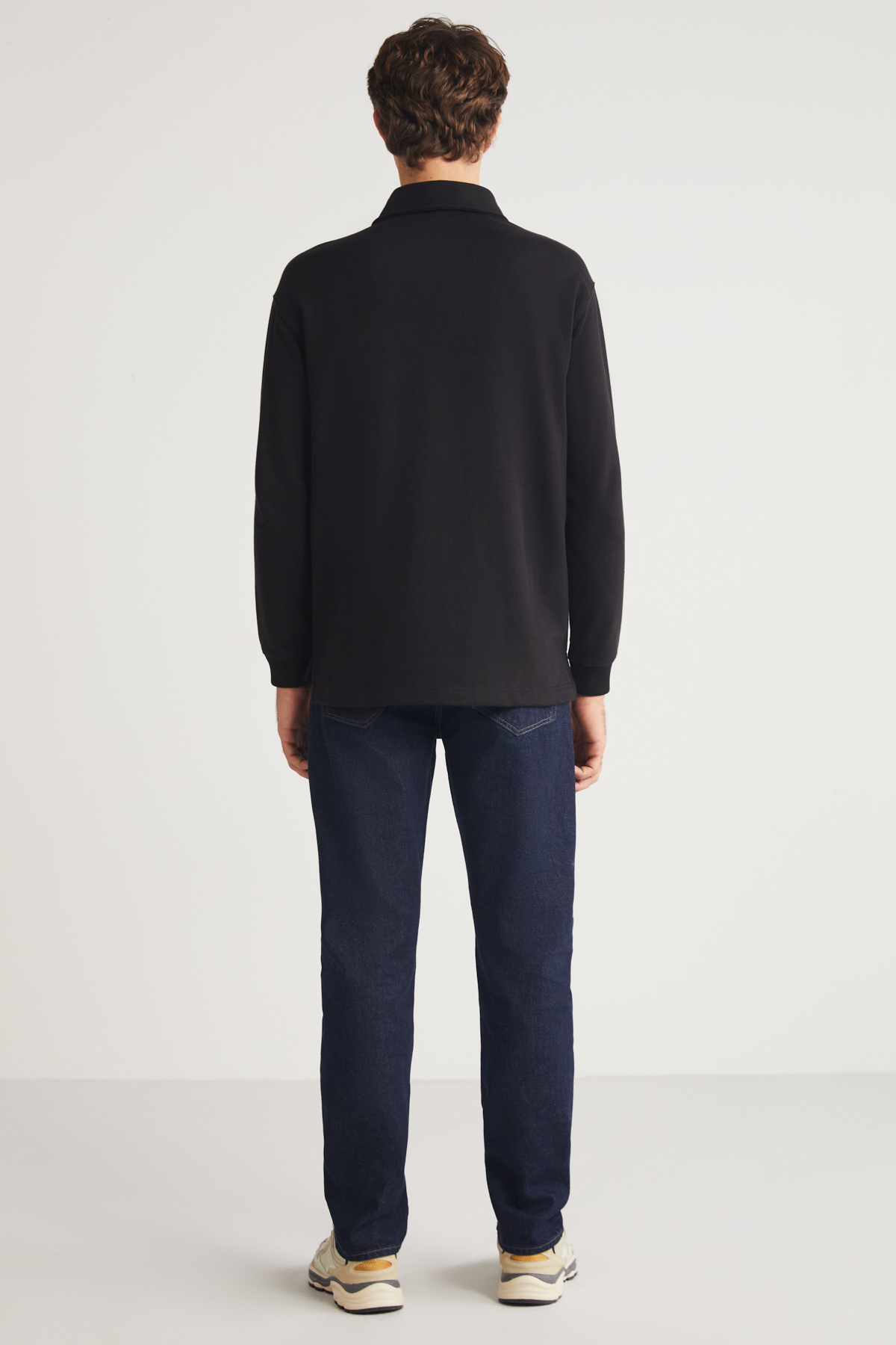 GRIMELANGE Erkek Polo Sweat Gömlek Yakalı Organik Pamuklu Yırtmaçlı İçi Polarsız SİYAH Sweatshirt görsel 5