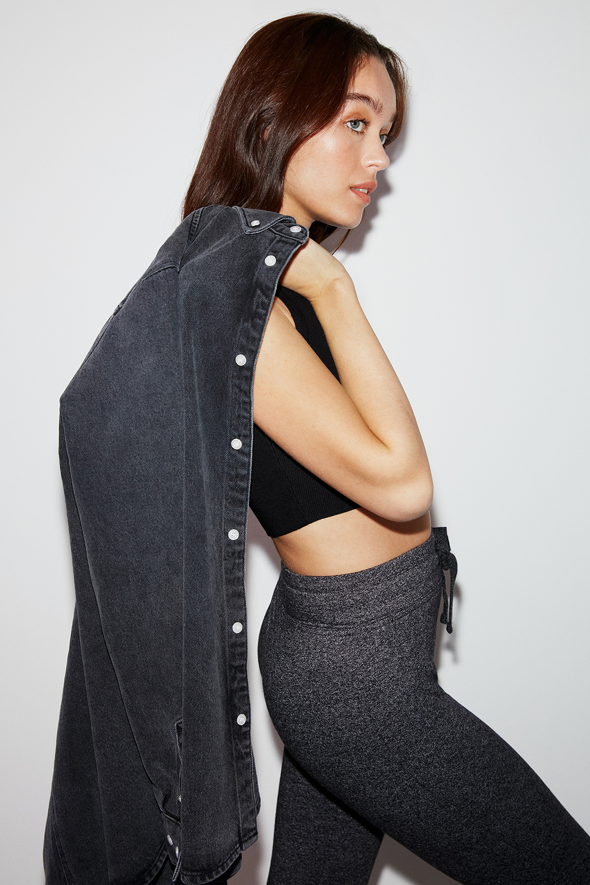 GRIMELANGE Judy Kadın Slim Fit Beli Lastikli Bağlamalı Basic ANTRASİT Tayt görsel 5