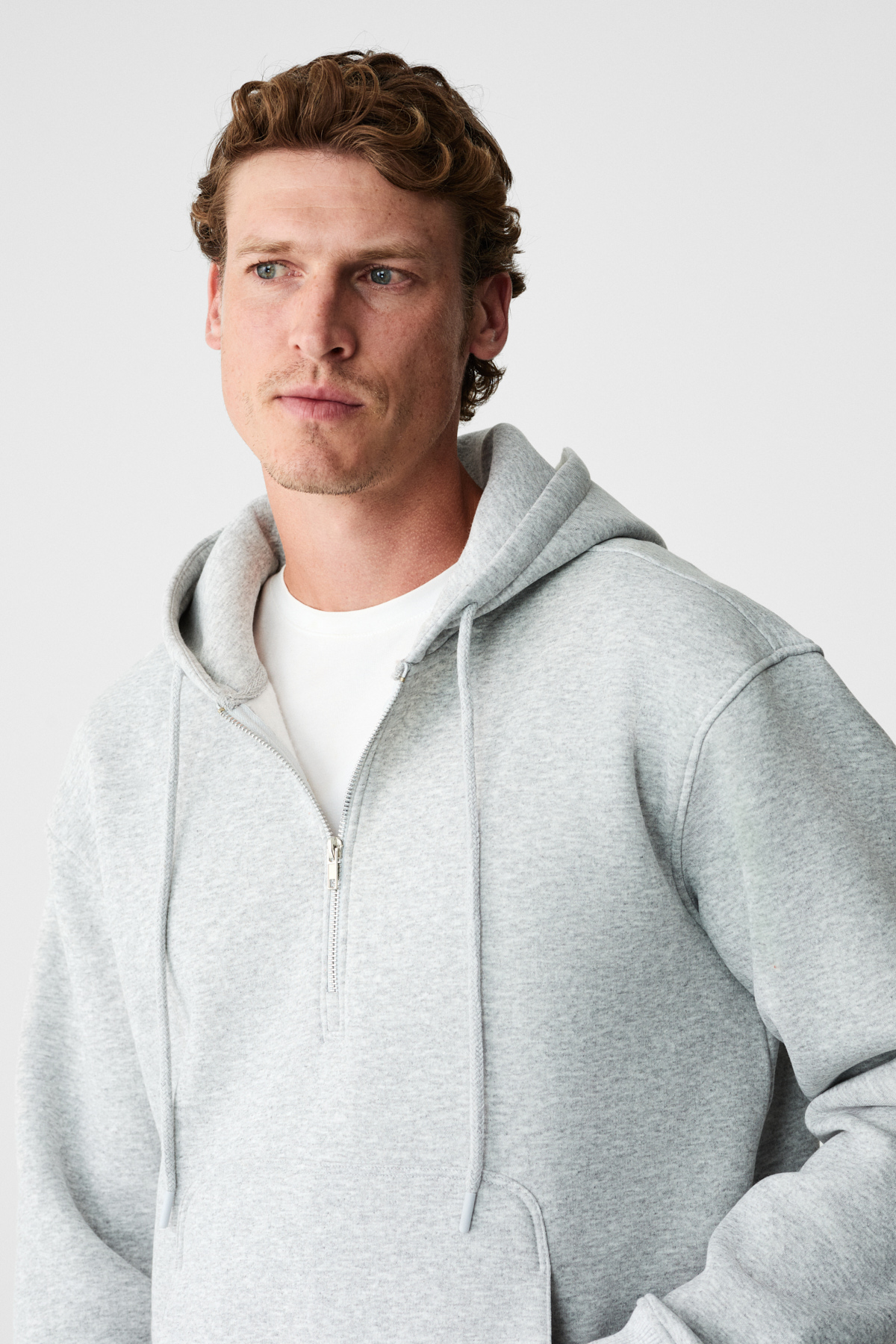 GRIMELANGE Erkek Kapüşonlu Kanguru Cepli Fermuar Yakalı GRİ MELANJ Sweatshirt görsel 4
