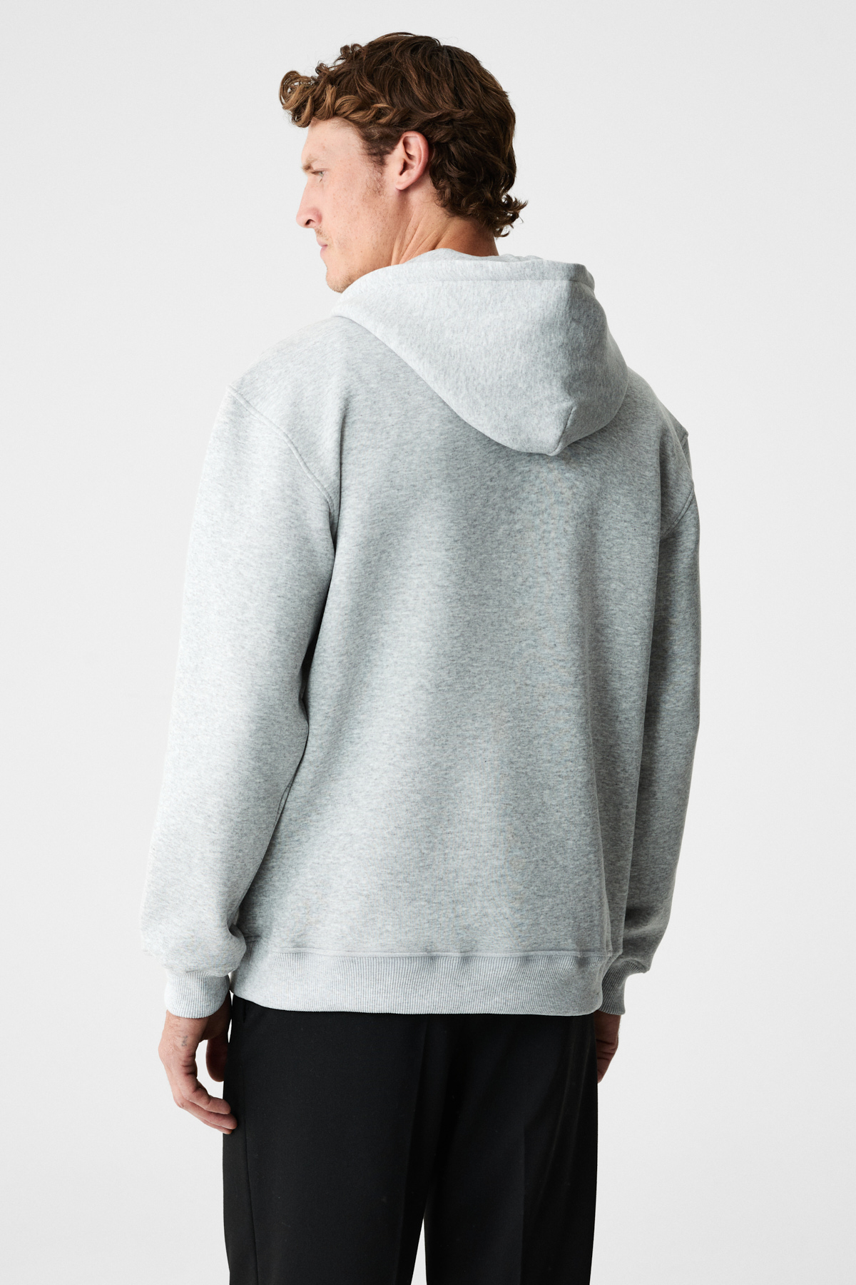 GRIMELANGE Erkek Kapüşonlu Kanguru Cepli Fermuar Yakalı GRİ MELANJ Sweatshirt görsel 7