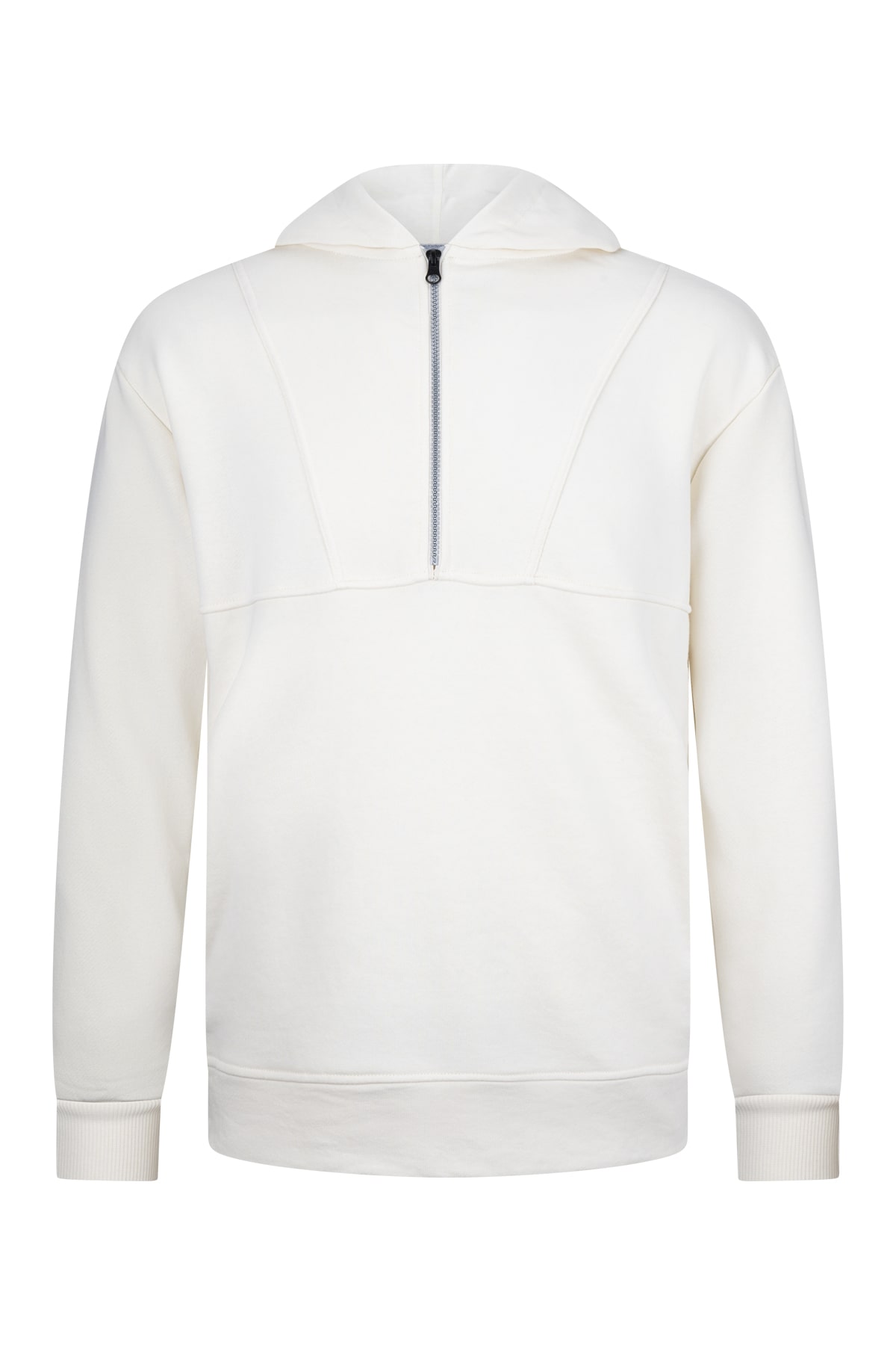 Hatemoğlu Beyaz Regular Fit Fermuarlı Kapüşonlu Sweatshirt