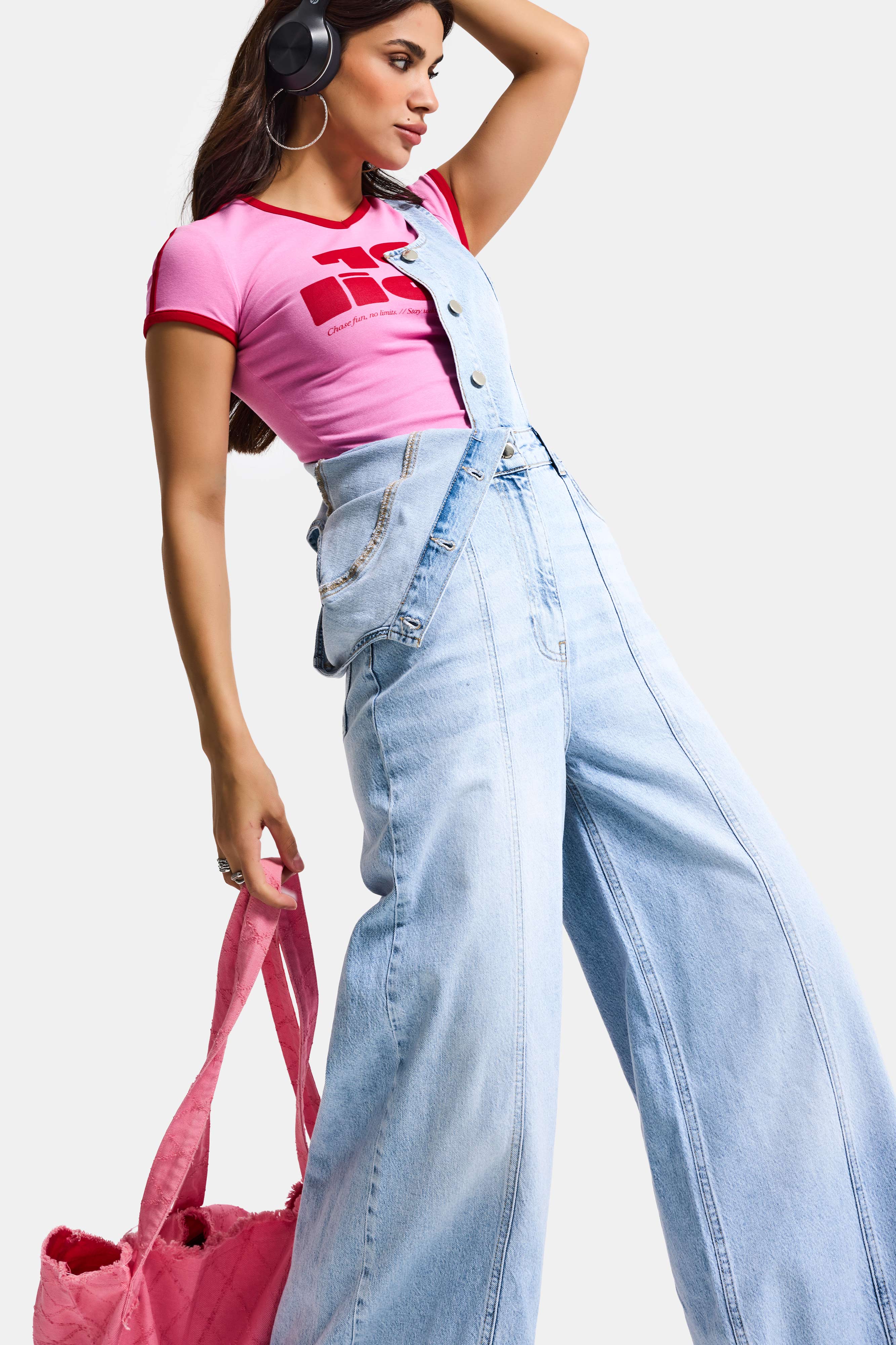 It's Basic Kadın Ice 4s6-3 Palazzo Fit %100 Pamuk Denim Salopet Tulum görsel 2
