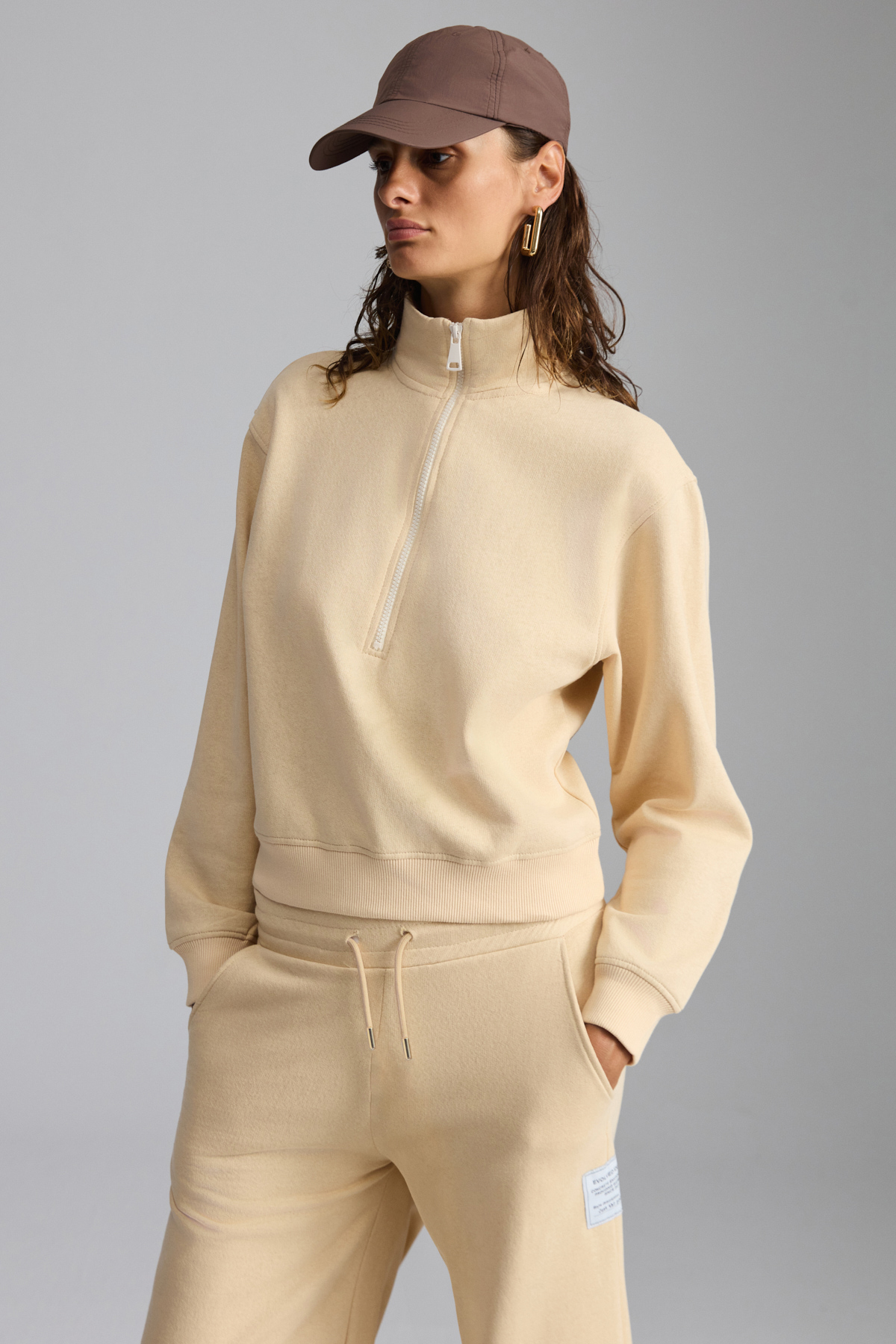 ETHIQUET SAILENIS Kadın Yumuşacık İçi Şardonlu Organik Pamuk Yarım Fermuarlı Regular KREM Sweatshirt