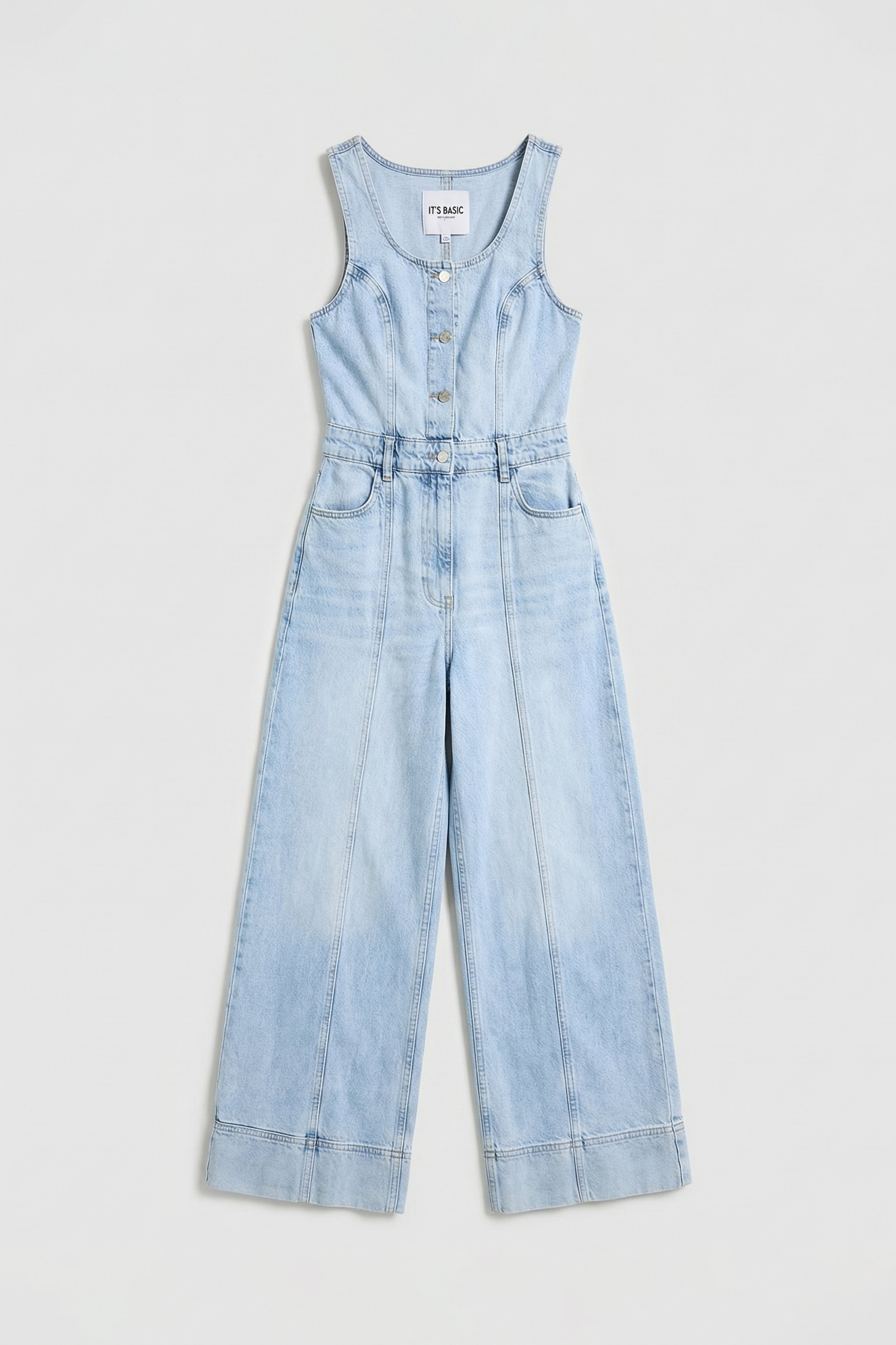 It's Basic Kadın Ice 4s6-3 Palazzo Fit %100 Pamuk Denim Salopet Tulum görsel 3