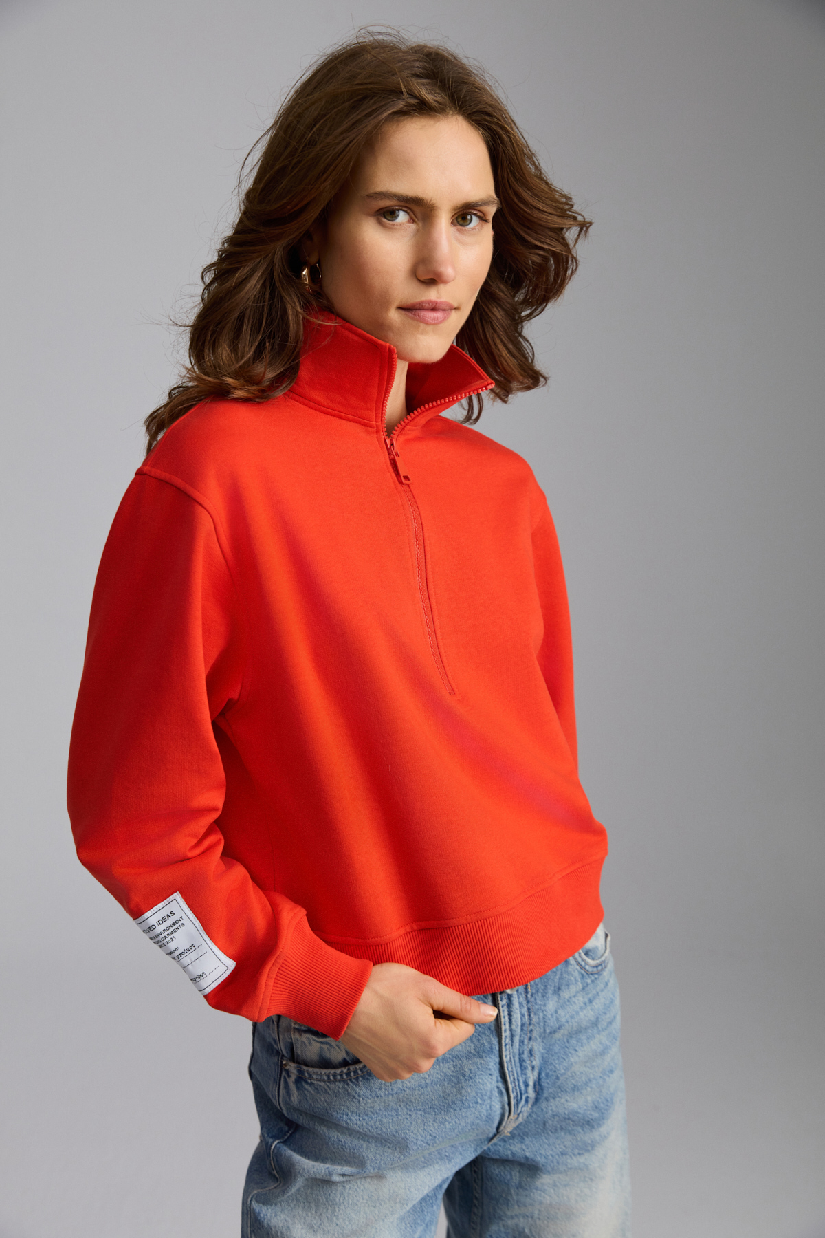 ETHIQUET SAILENIS Kadın Yumuşacık İçi Şardonlu Organik Pamuk Yarım Fermuarlı Regular KIRMIZI Sweatshirt