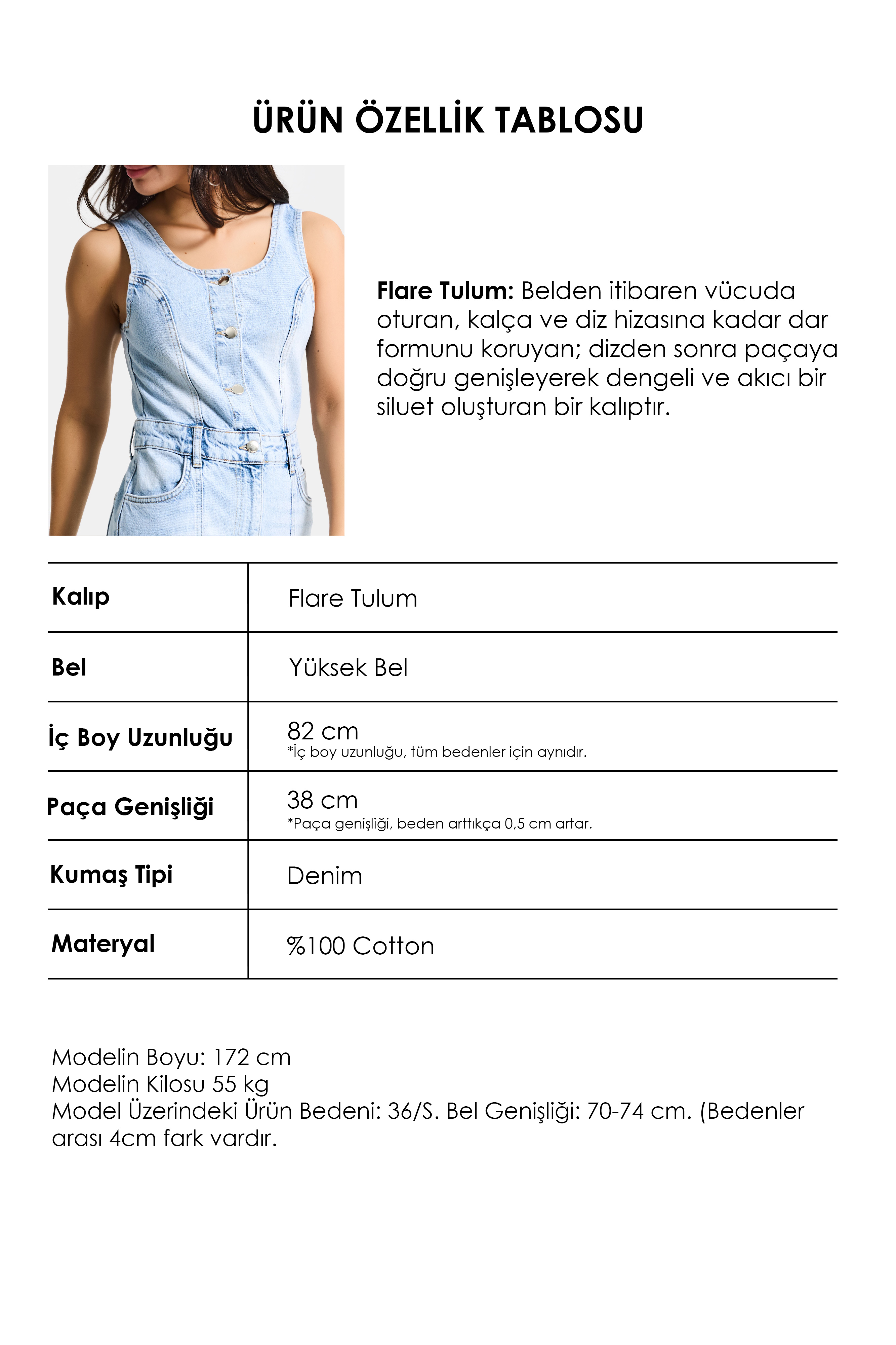 It's Basic Kadın Ice 4s6-3 Palazzo Fit %100 Pamuk Denim Salopet Tulum görsel 6