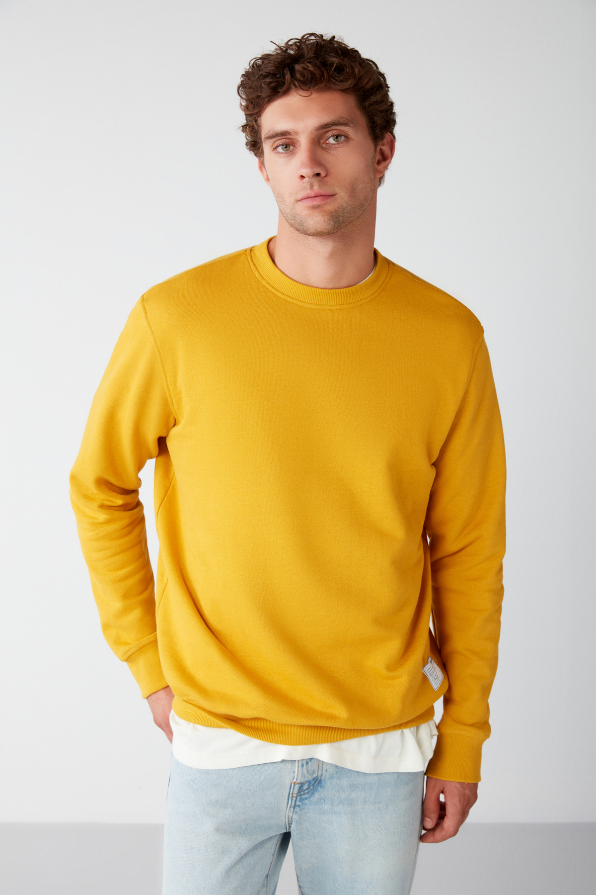 GRIMELANGE Erkek Organik Kumaşlı Yumuşacık Regular Fit Yuvarlak Yakalı SAFRAN Sweatshirt