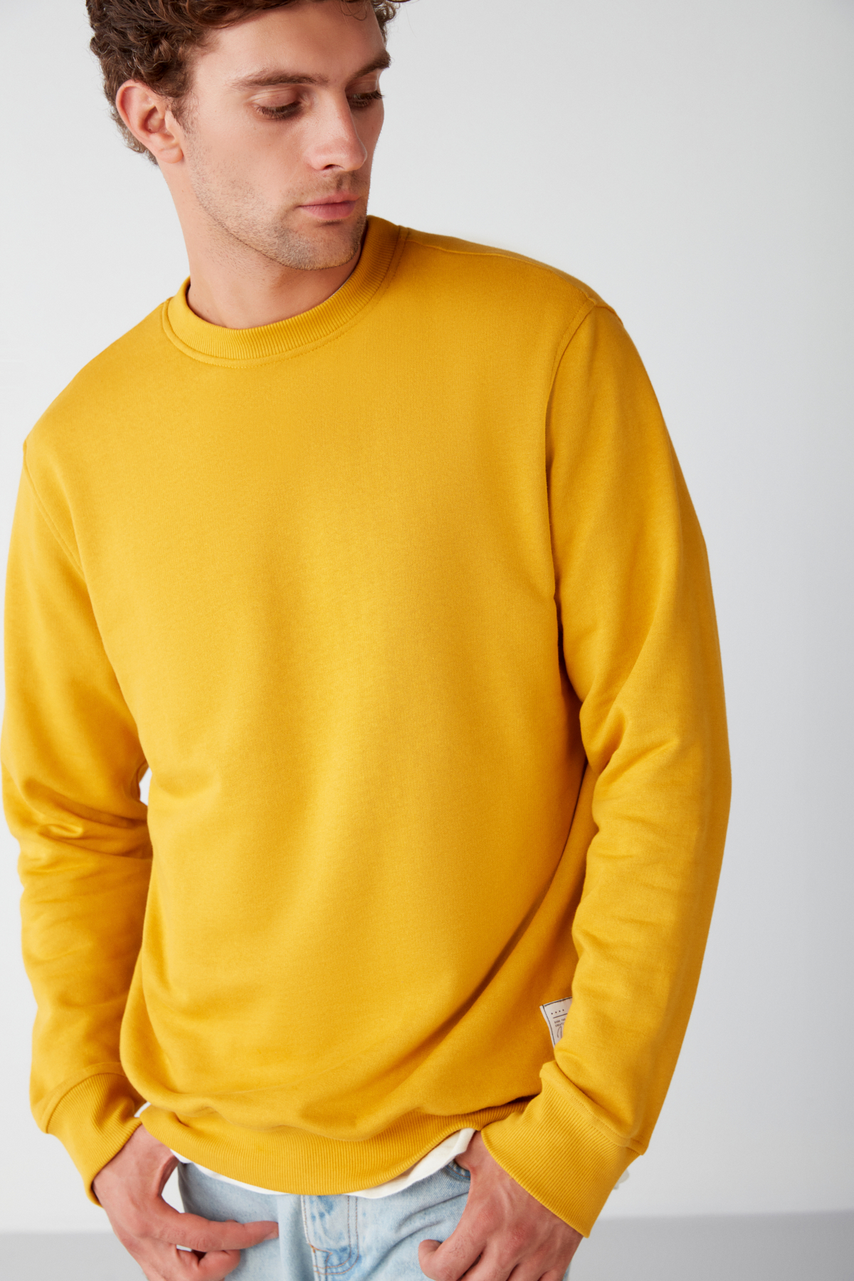 GRIMELANGE Erkek Organik Kumaşlı Yumuşacık Regular Fit Yuvarlak Yakalı SAFRAN Sweatshirt görsel 2