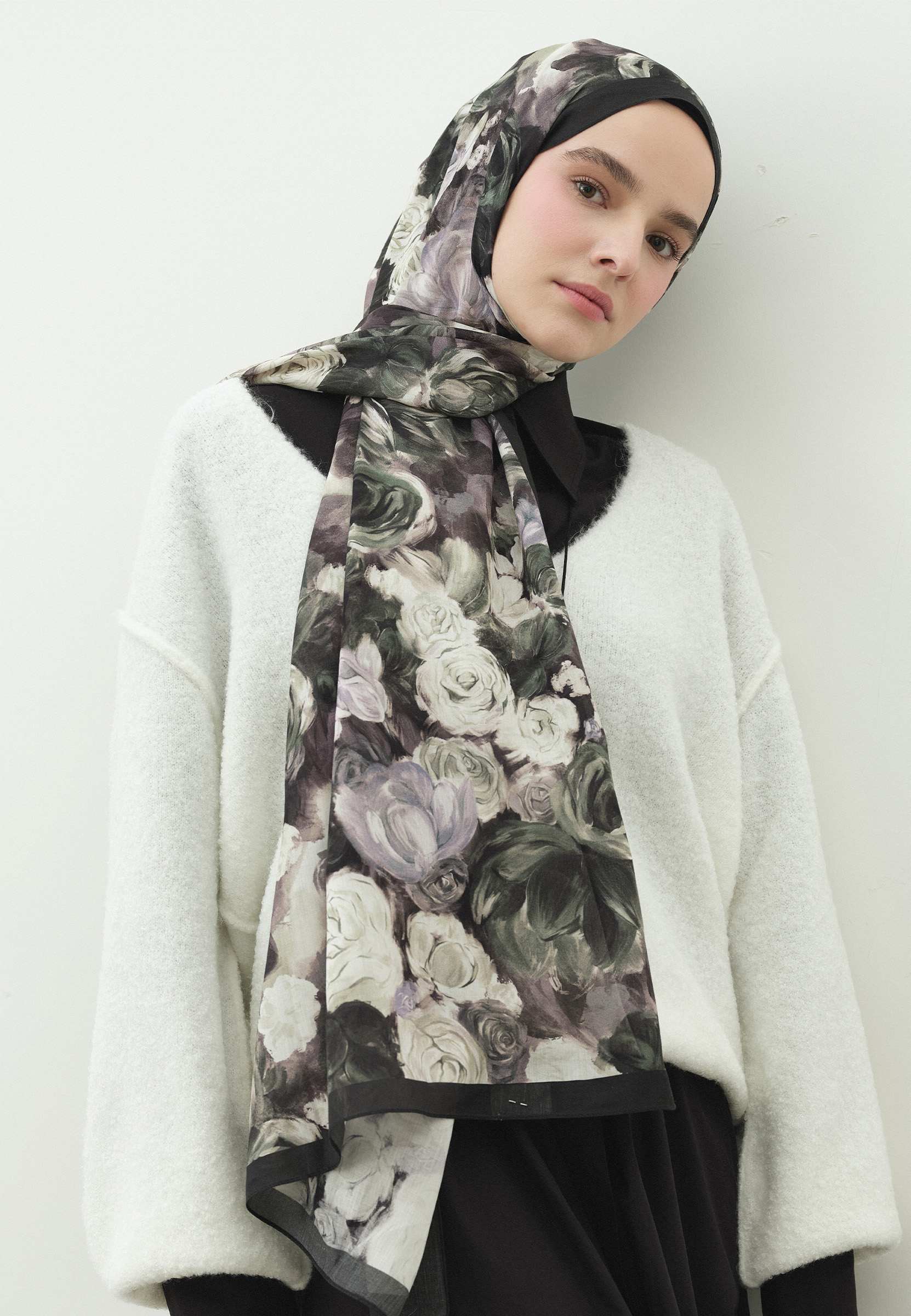 Fresh Scarfs Rose Breeze Desenli Pamuk Viskon Şal Derin Yeşil
