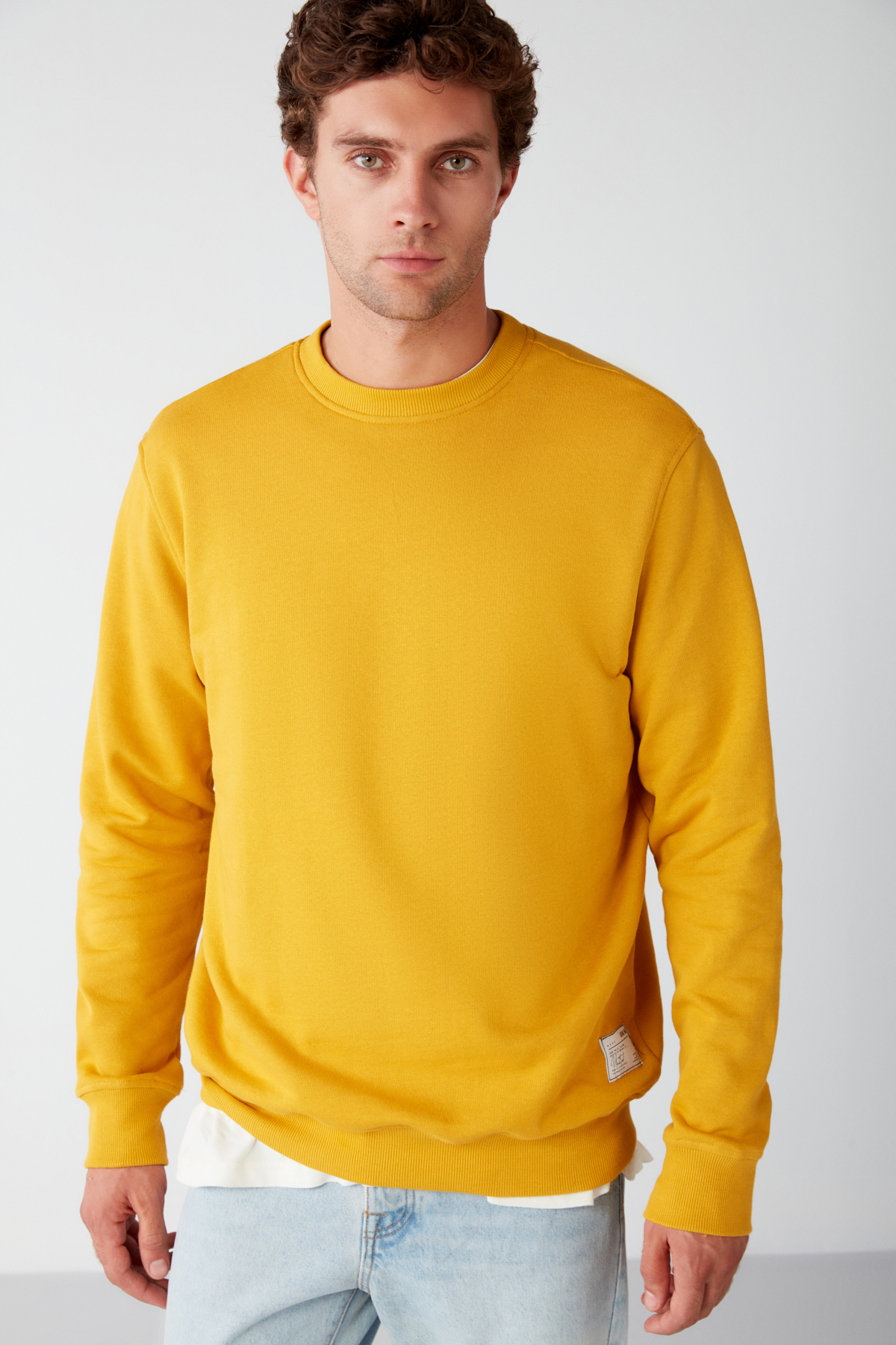 GRIMELANGE Erkek Organik Kumaşlı Yumuşacık Regular Fit Yuvarlak Yakalı SAFRAN Sweatshirt görsel 3