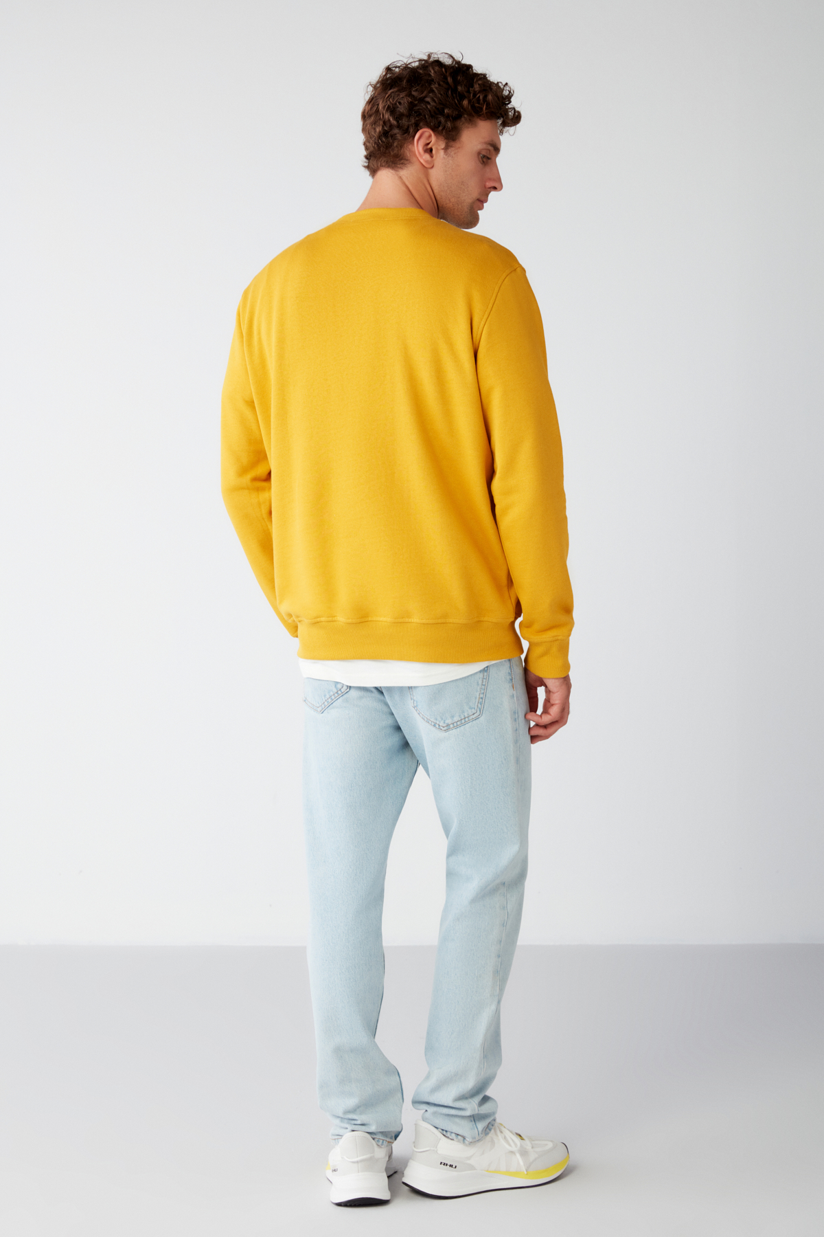 GRIMELANGE Erkek Organik Kumaşlı Yumuşacık Regular Fit Yuvarlak Yakalı SAFRAN Sweatshirt görsel 5