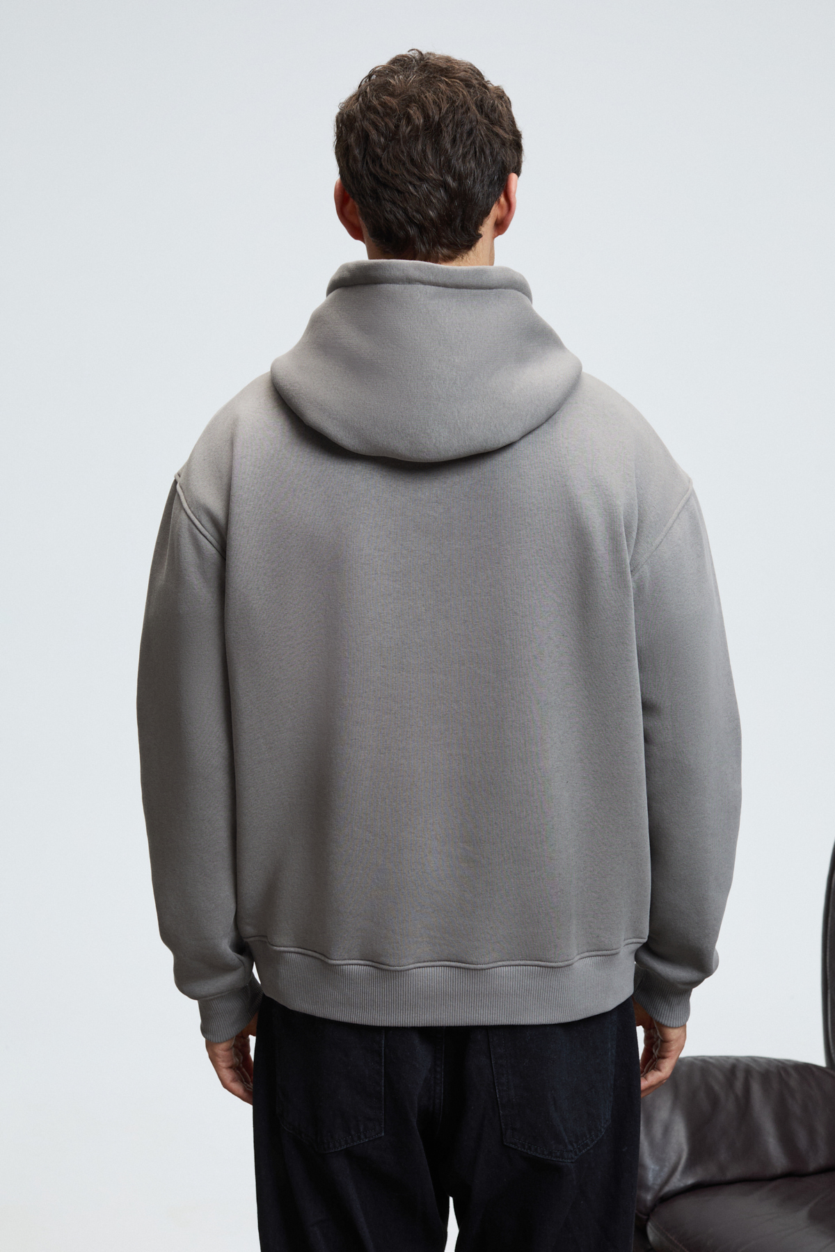 GRIMELANGE Erkek Kapüşonlu Kanguru Cepli Fermuar Yakalı KOYU GRİ Sweatshirt görsel 6