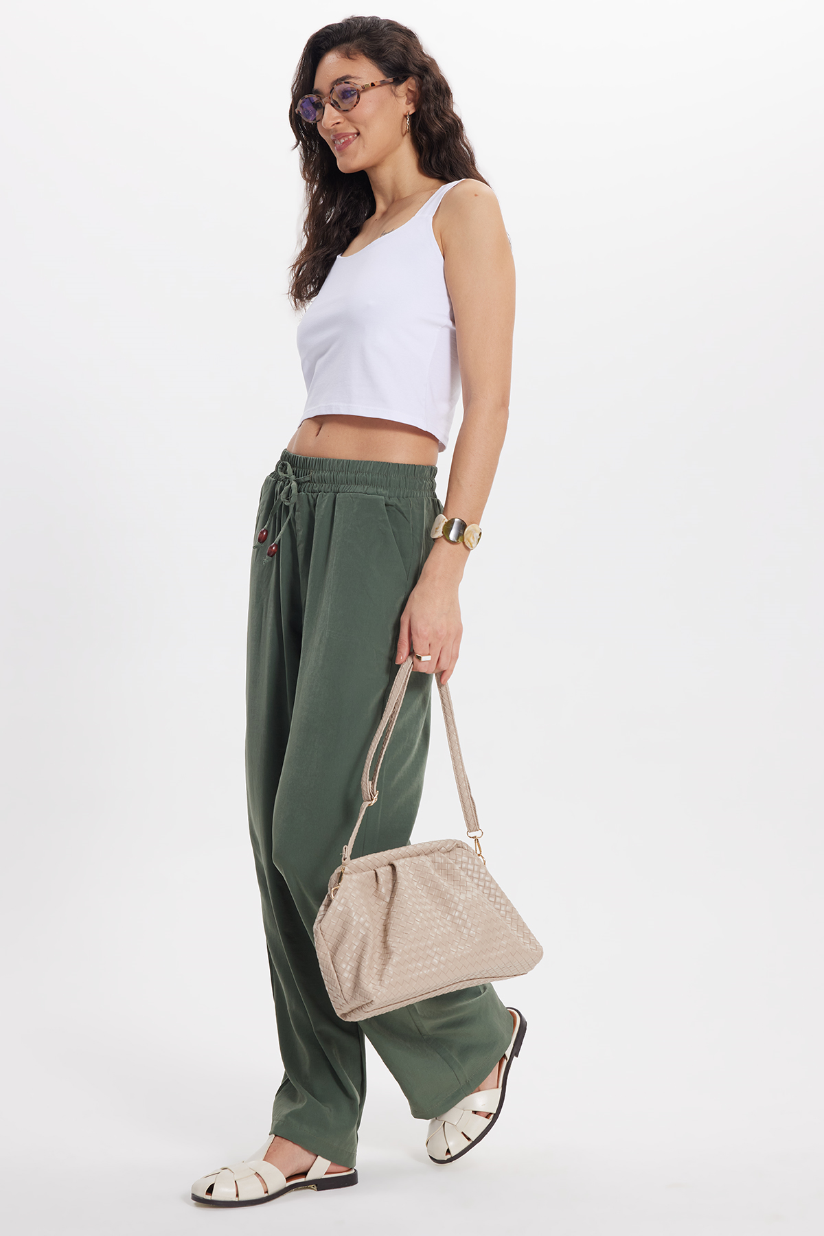 TUDORS Kadın Slim Fit Dar Kesim Elastanlı Beyaz Crop Atlet görsel 2