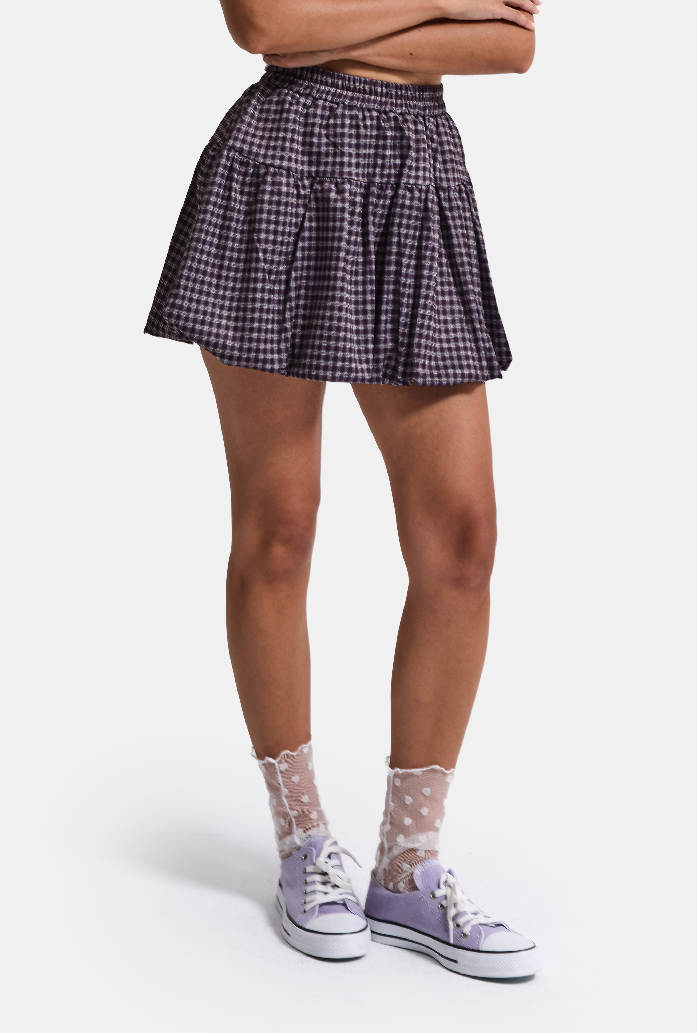 It's Basic Kadın Mor Ekose Mini İçi Şortlu Etek