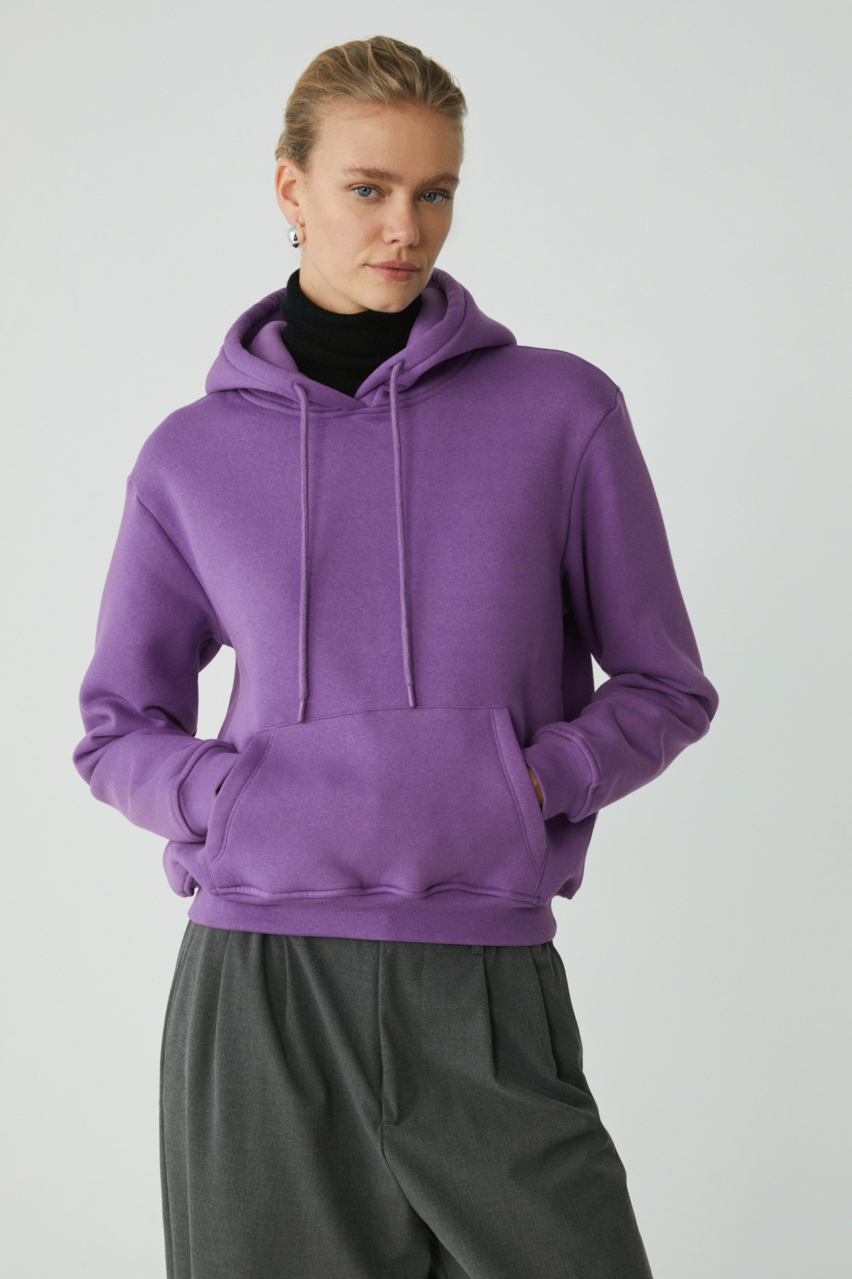 ETHIQUET DİANE Kadın İçi Polarlı Yumuşacık Comfort Fit Kapüşonlu MOR Sweatshirt
