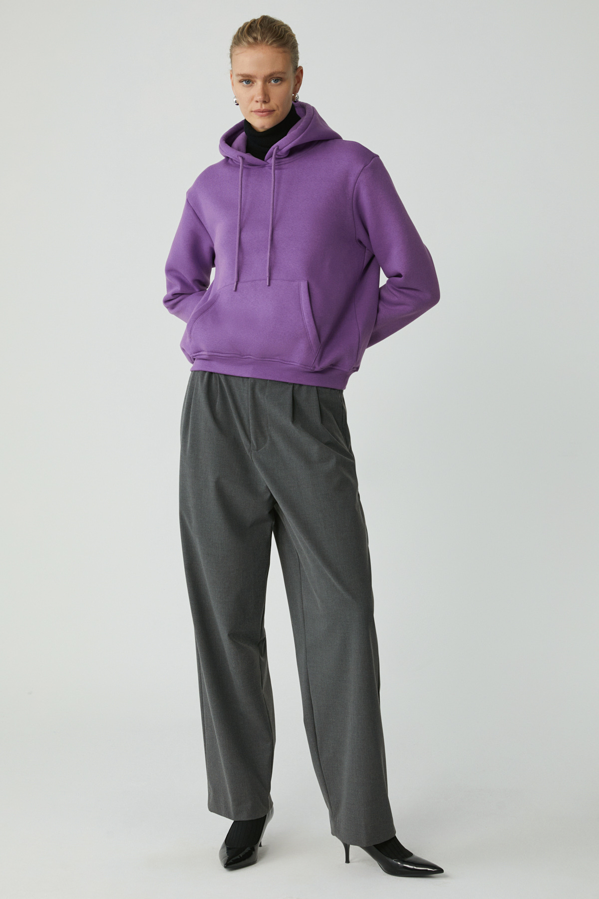 ETHIQUET DİANE Kadın İçi Polarlı Yumuşacık Comfort Fit Kapüşonlu MOR Sweatshirt görsel 2