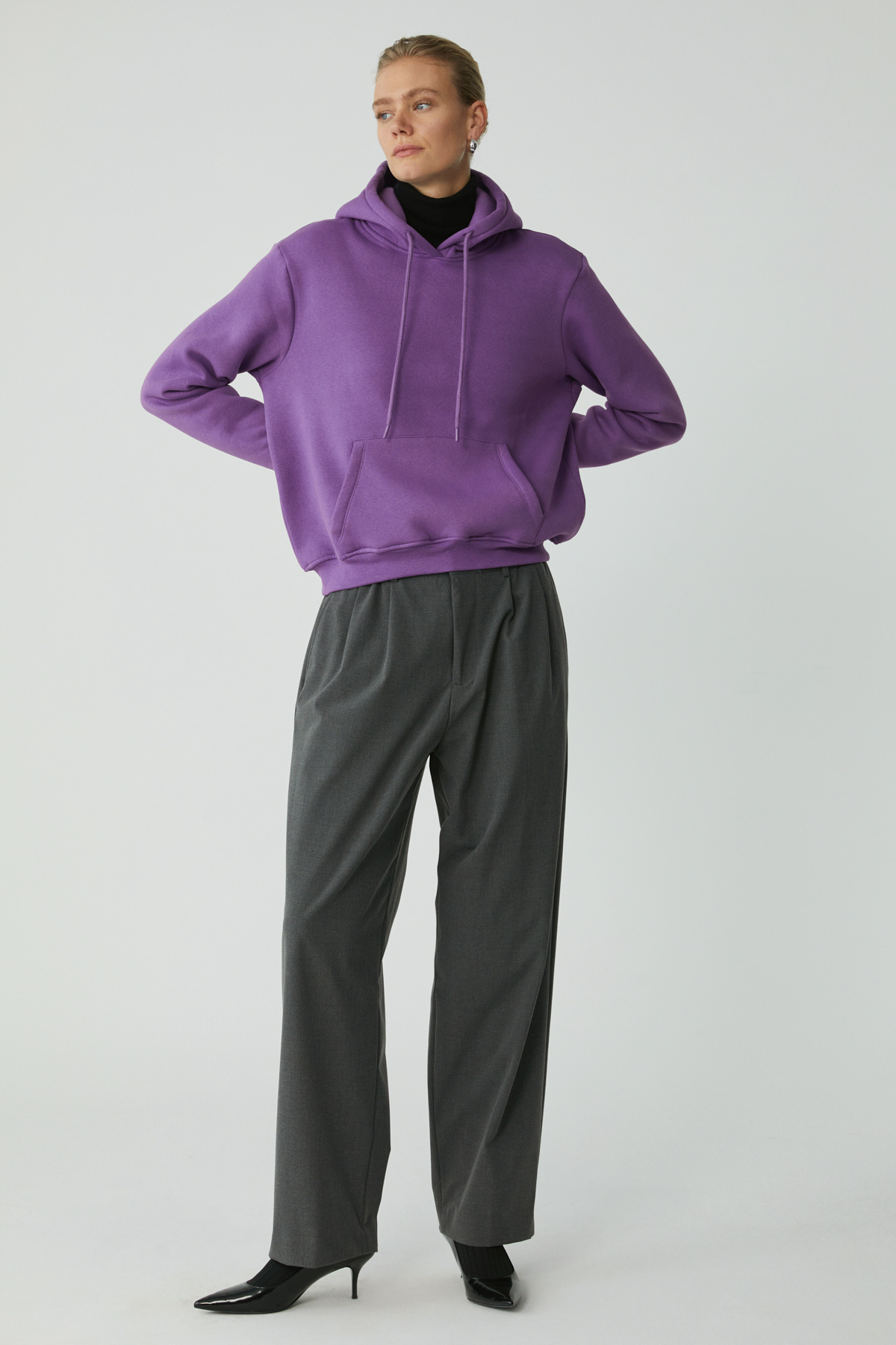 ETHIQUET DİANE Kadın İçi Polarlı Yumuşacık Comfort Fit Kapüşonlu MOR Sweatshirt görsel 3