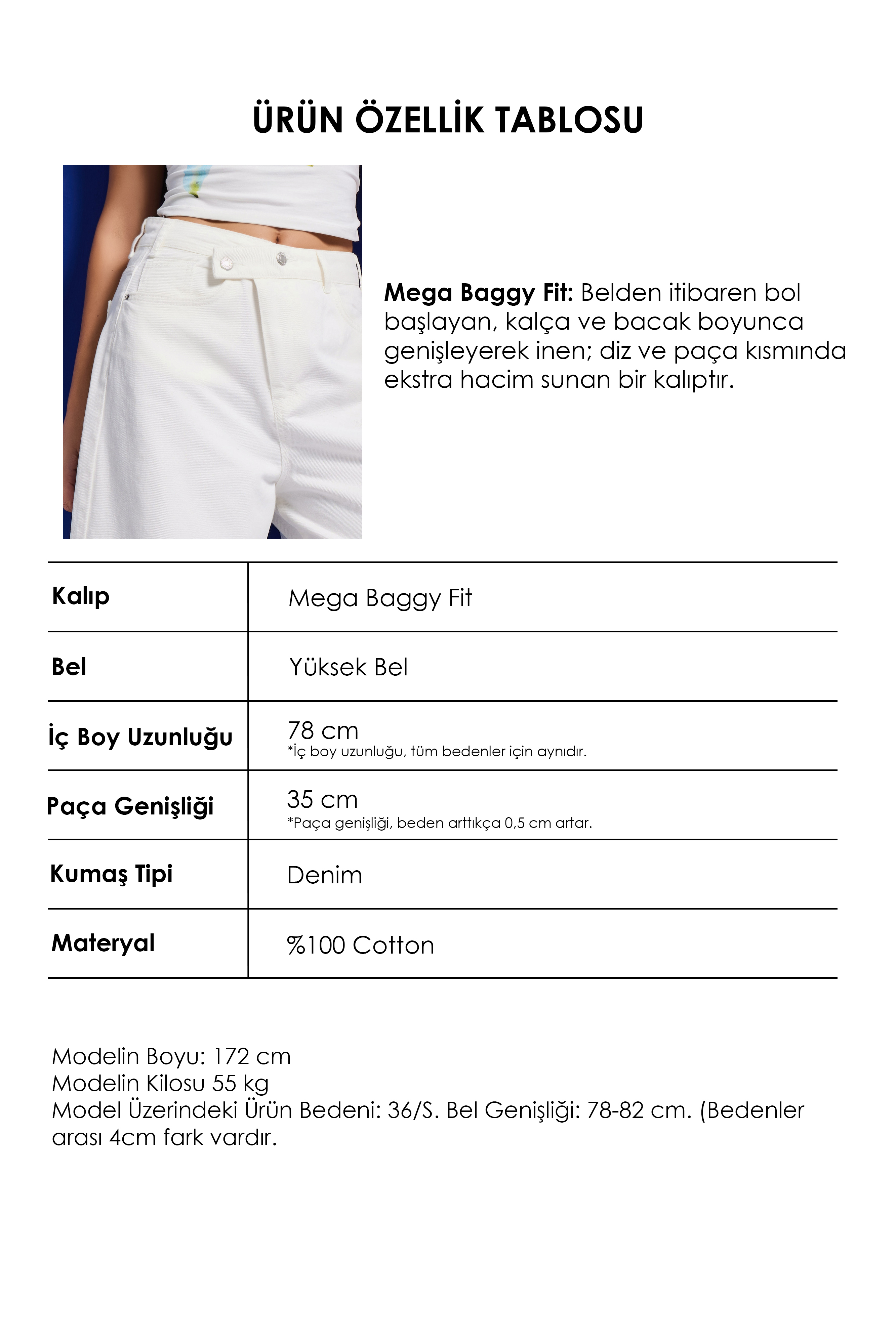 It's Basic Kadın Kırık Beyaz 7s6-101 Mega Baggy Fit Kemer Detaylı Bol Kesim Denim Jean görsel 5