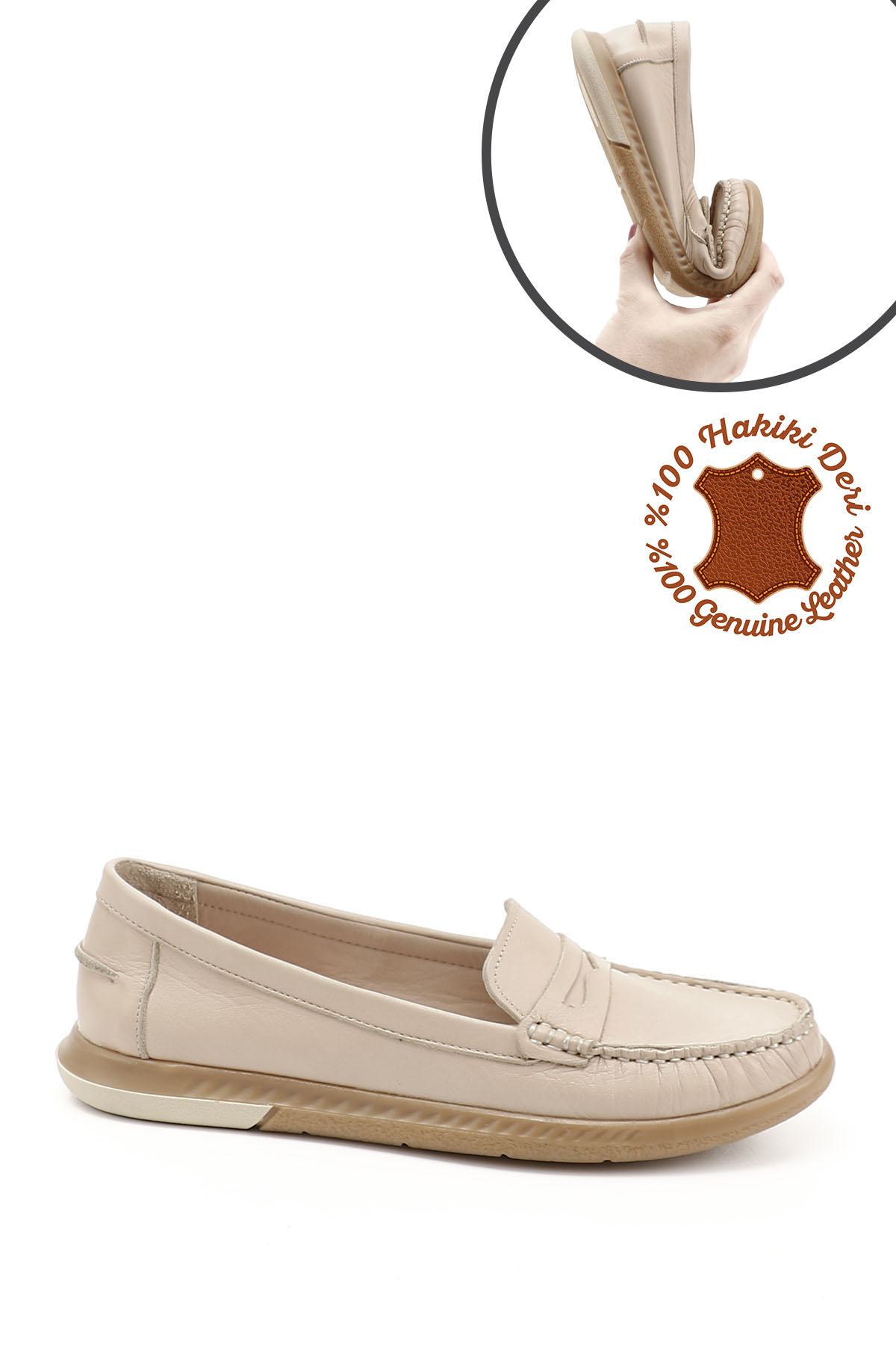 GÖNDERİ(R) Kadın BEJ-TEN RENGİ Rok Hakiki Deri Comfort Loafer